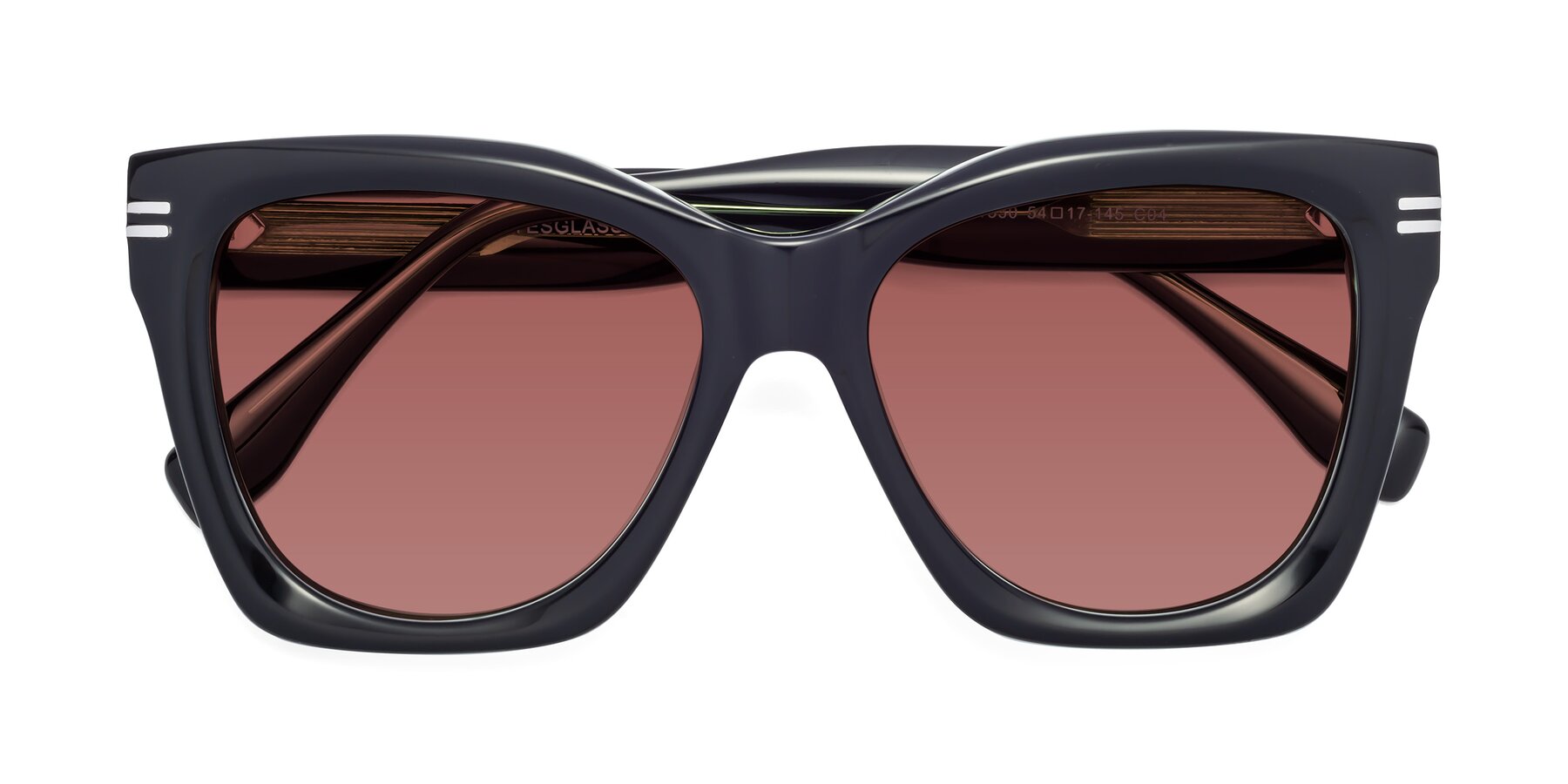 Folded Front of Lunn in Black-Green with Garnet Tinted Lenses