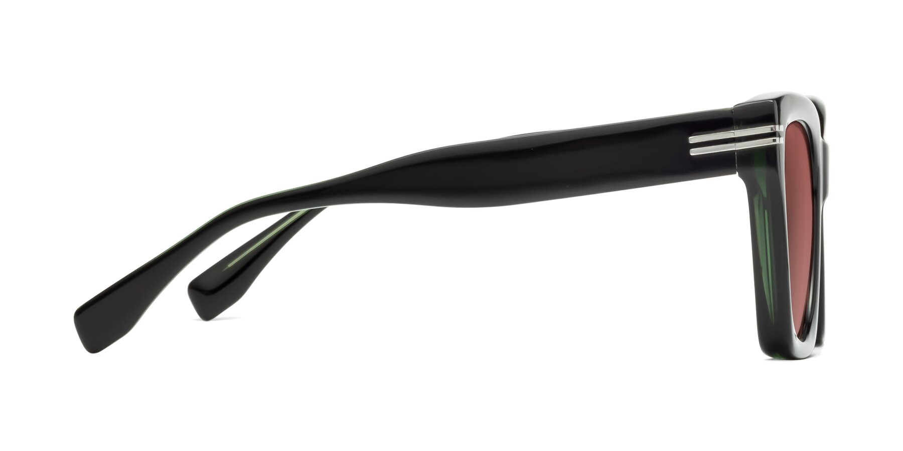 Side of Lunn in Black-Green with Garnet Tinted Lenses