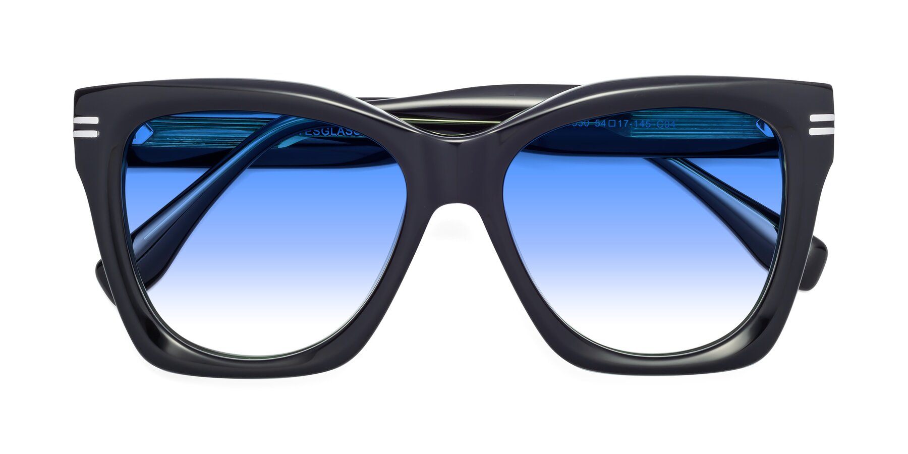 Folded Front of Lunn in Black-Green with Blue Gradient Lenses