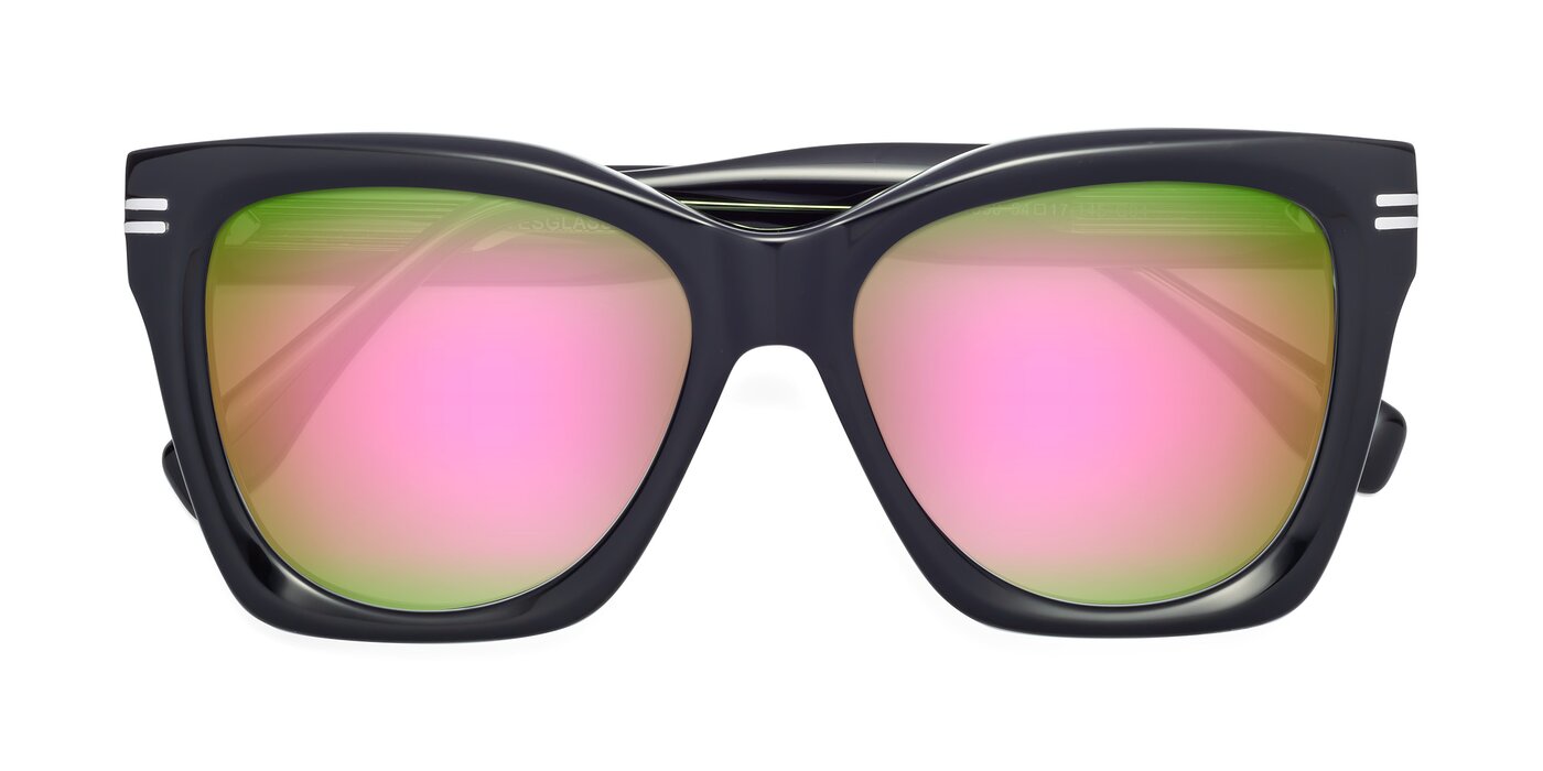 Lunn - Black / Green Flash Mirrored Sunglasses