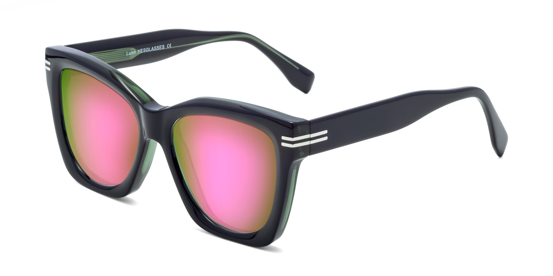 Angle of Lunn in Black-Green with Pink Mirrored Lenses