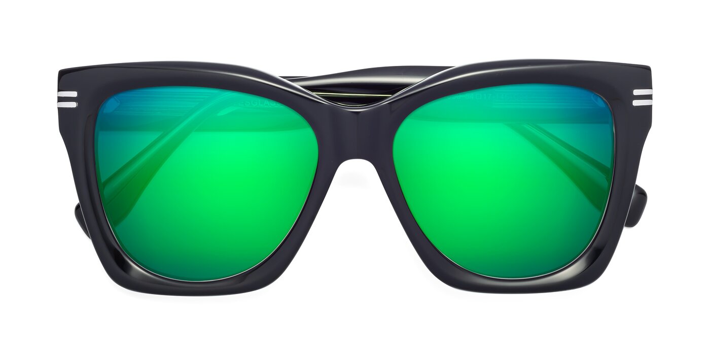 Lunn - Black / Green Flash Mirrored Sunglasses