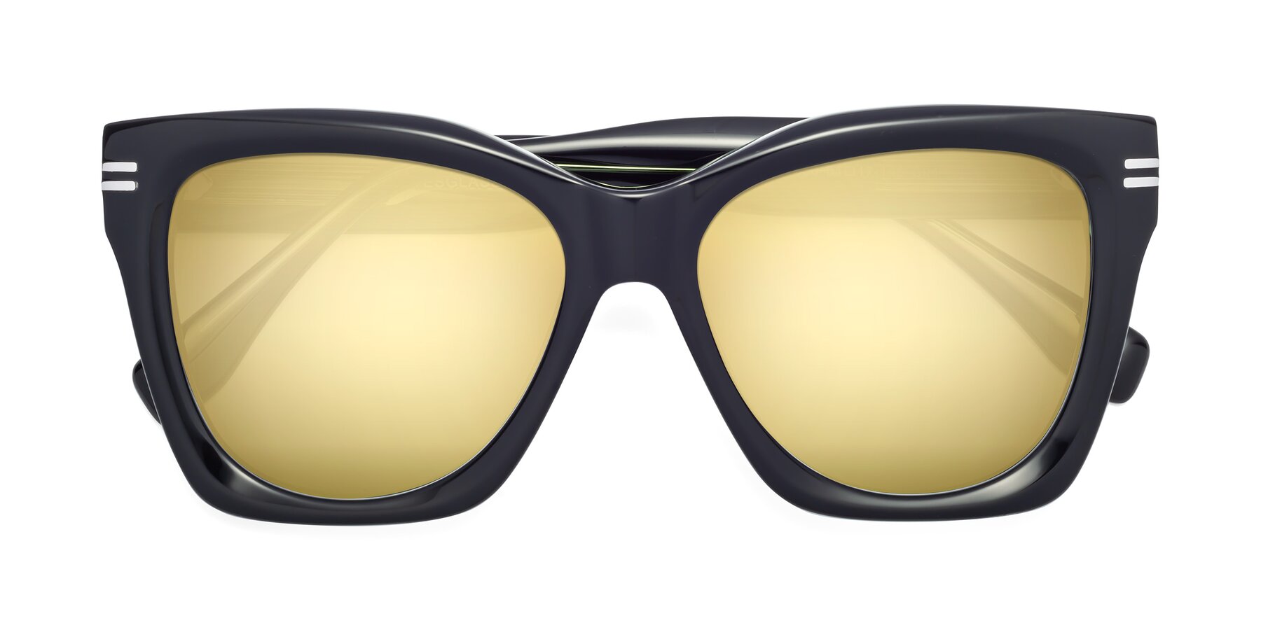 Folded Front of Lunn in Black-Green with Gold Mirrored Lenses