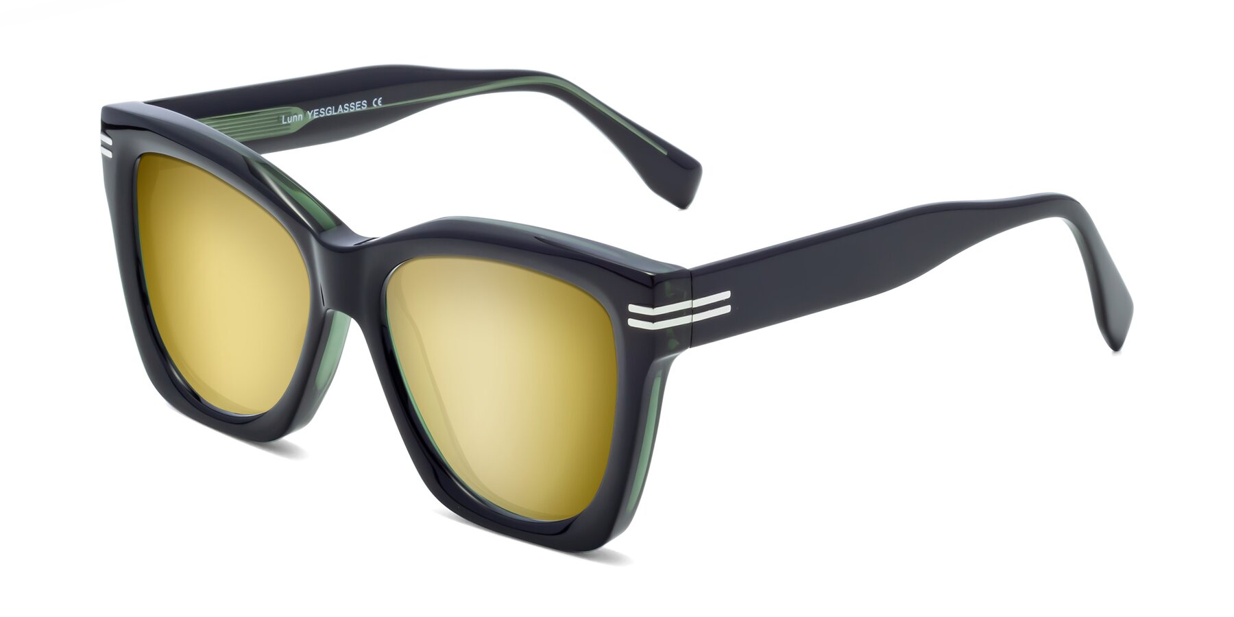 Angle of Lunn in Black-Green with Gold Mirrored Lenses