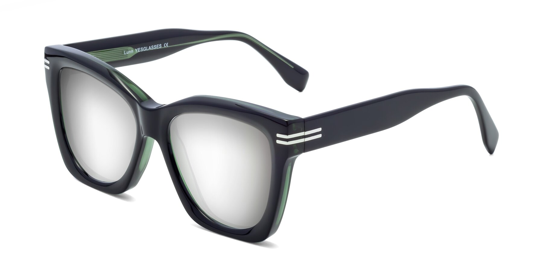 Angle of Lunn in Black-Green with Silver Mirrored Lenses