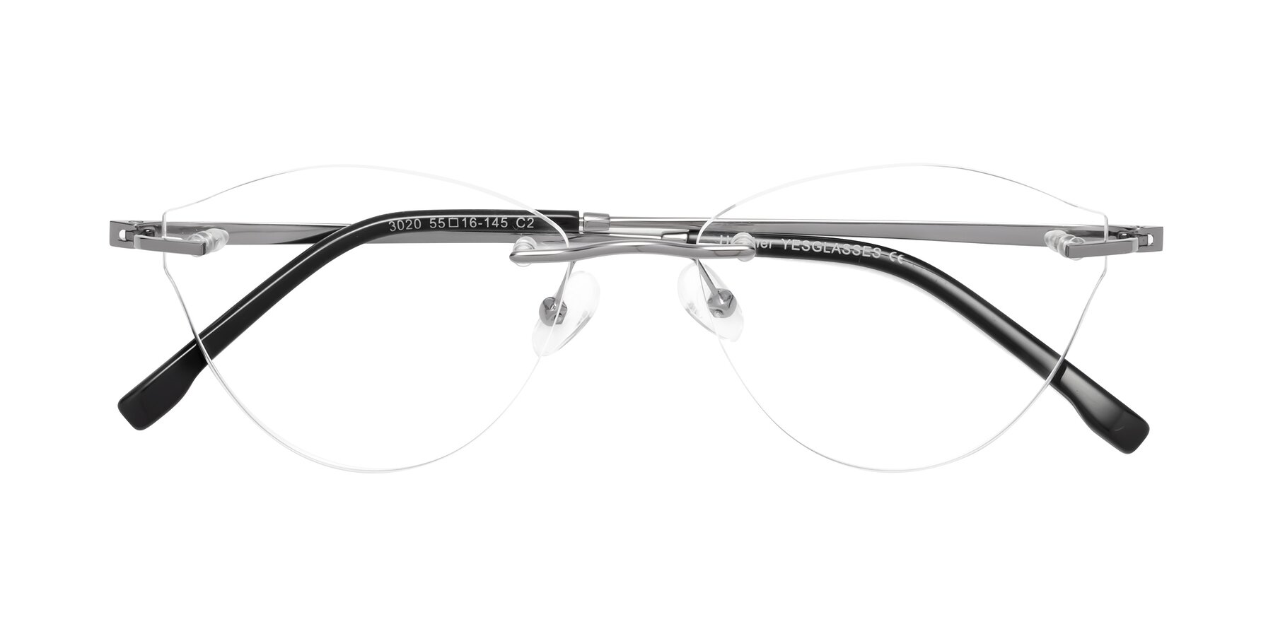 Folded Front of Heather in Gunmetal with Clear Reading Eyeglass Lenses