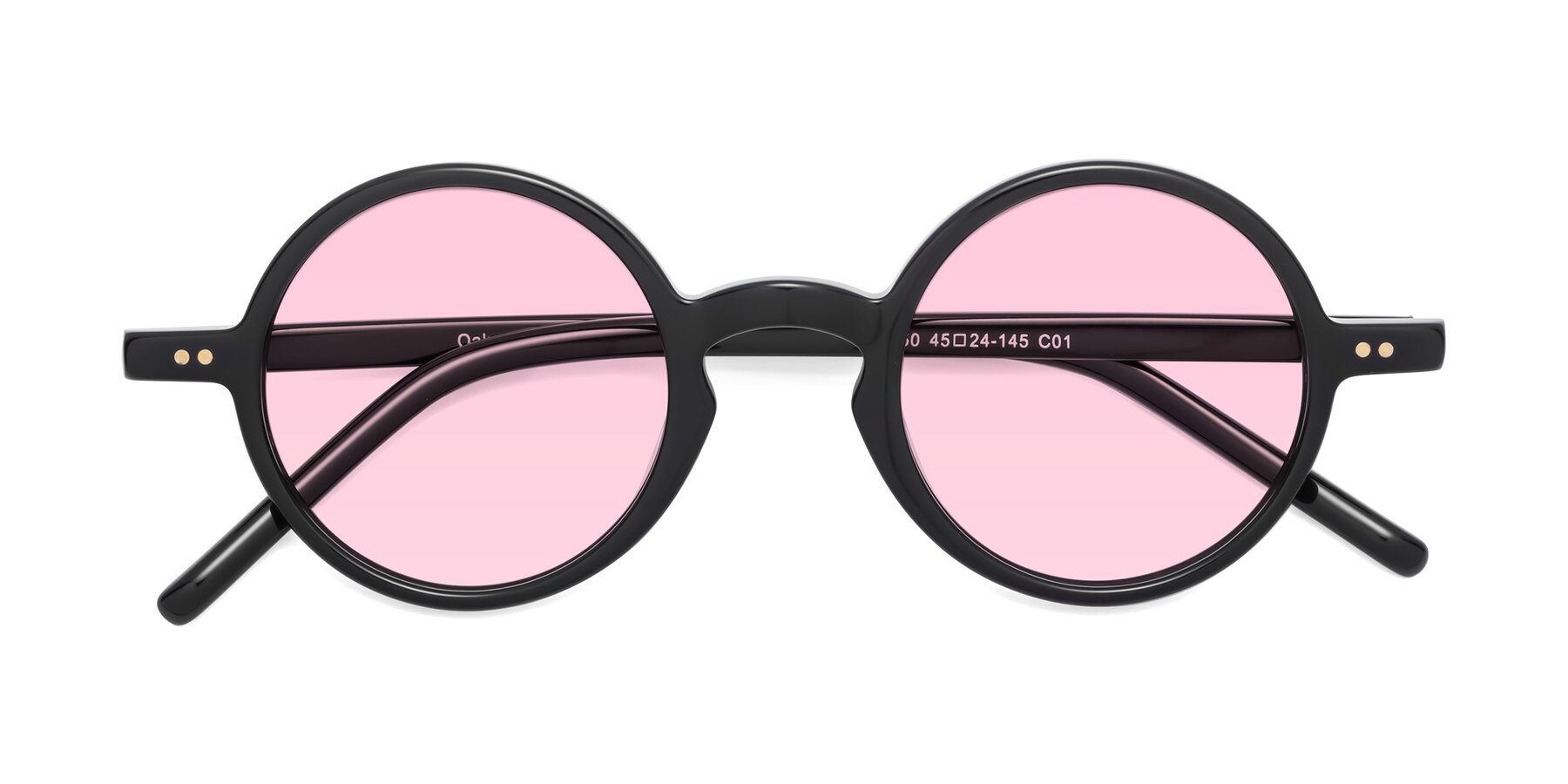 Folded Front of Oakes in Black with Light Pink Tinted Lenses