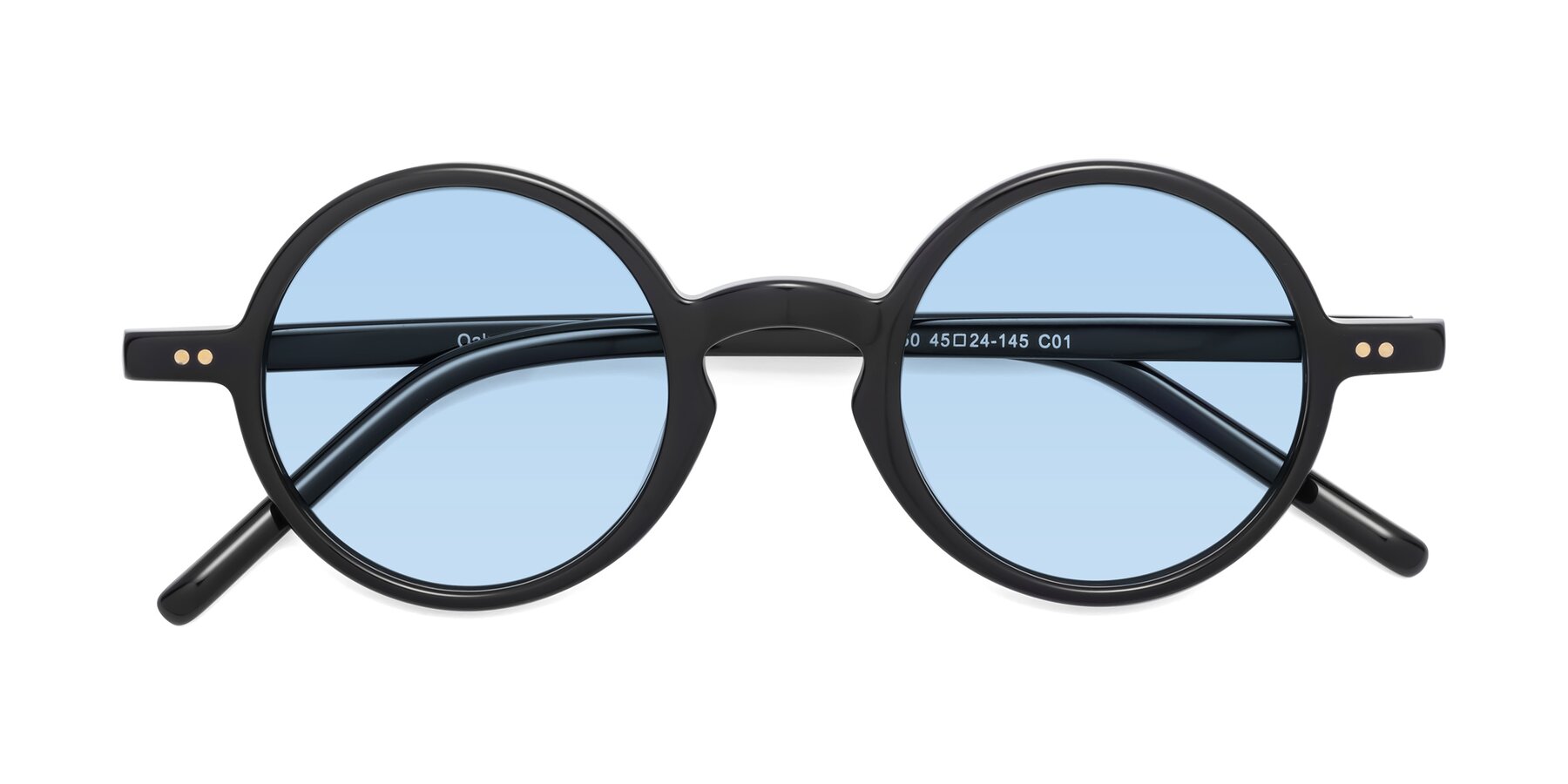 Folded Front of Oakes in Black with Light Blue Tinted Lenses