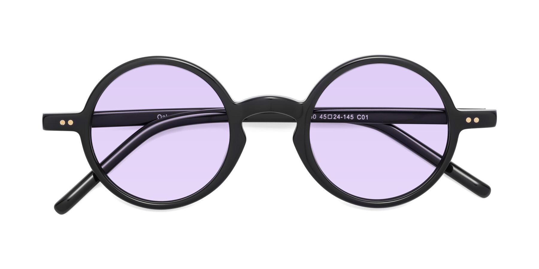 Folded Front of Oakes in Black with Light Purple Tinted Lenses