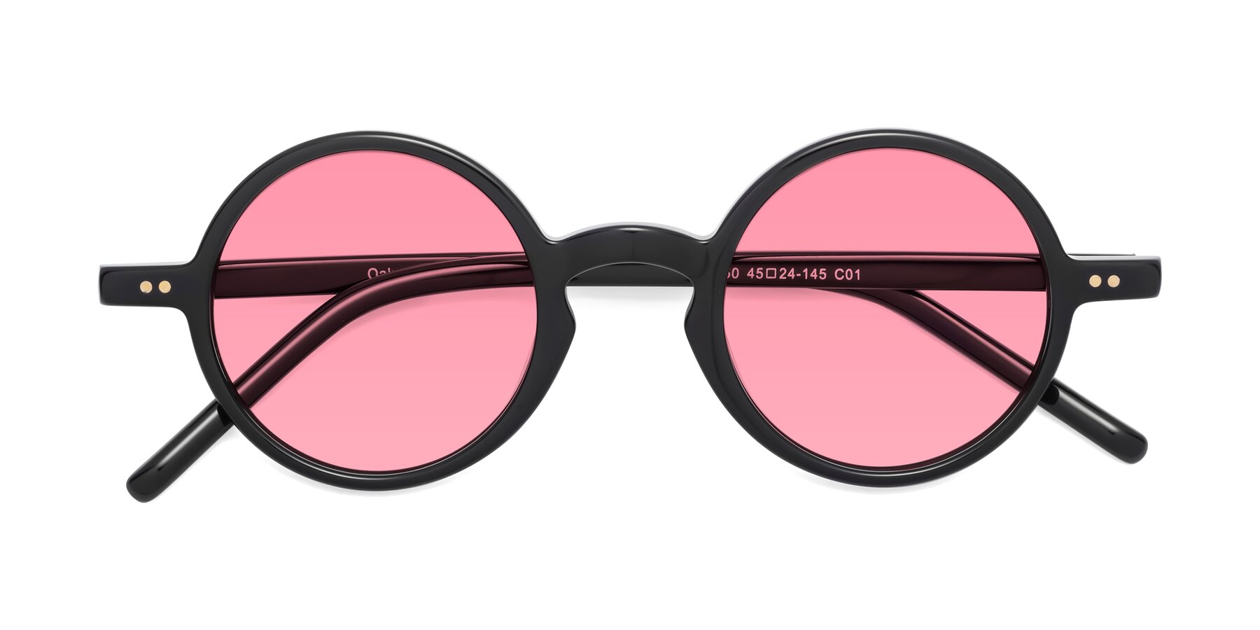 Folded Front of Oakes in Black with Pink Tinted Lenses