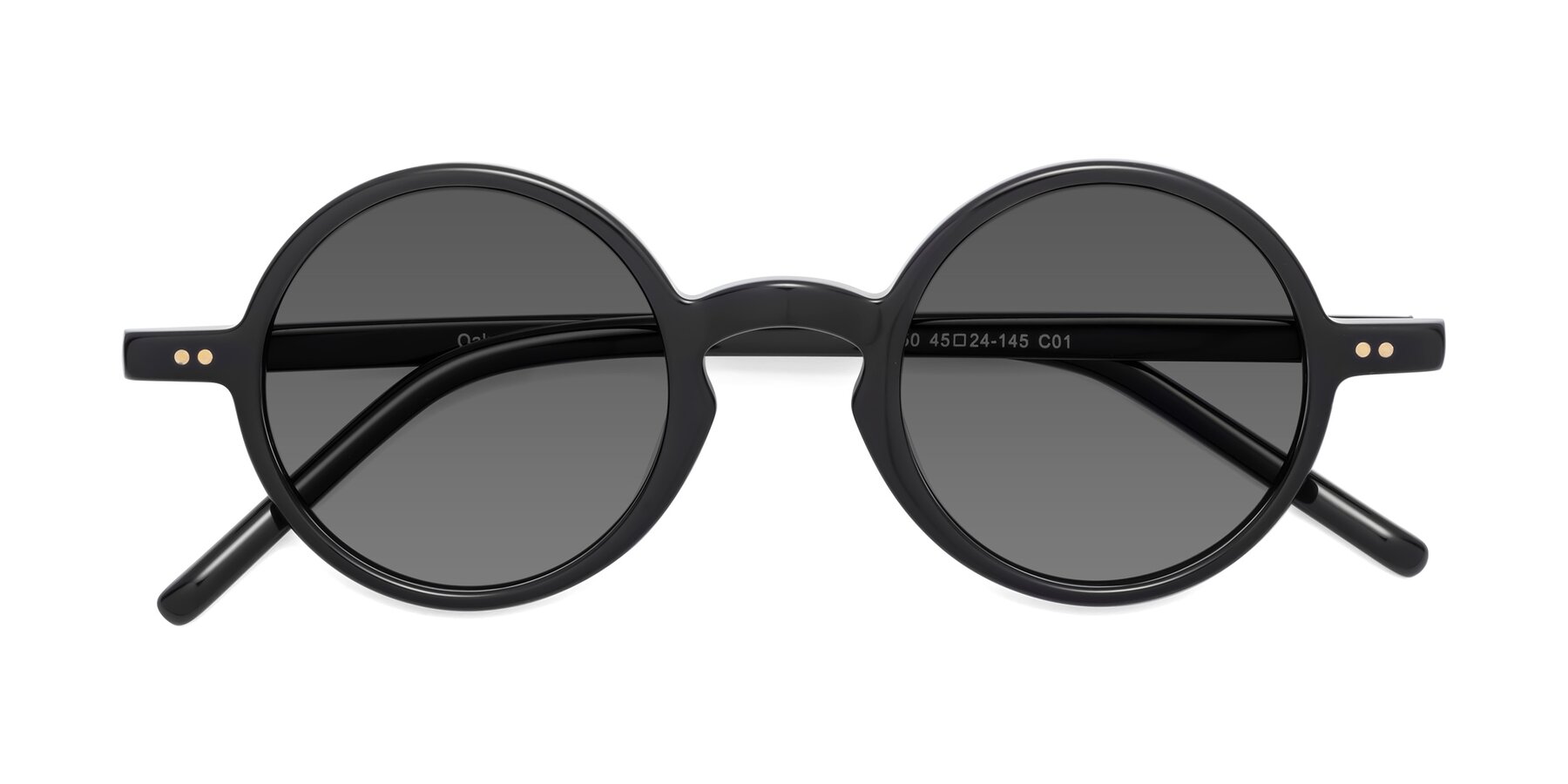 Folded Front of Oakes in Black with Medium Gray Tinted Lenses