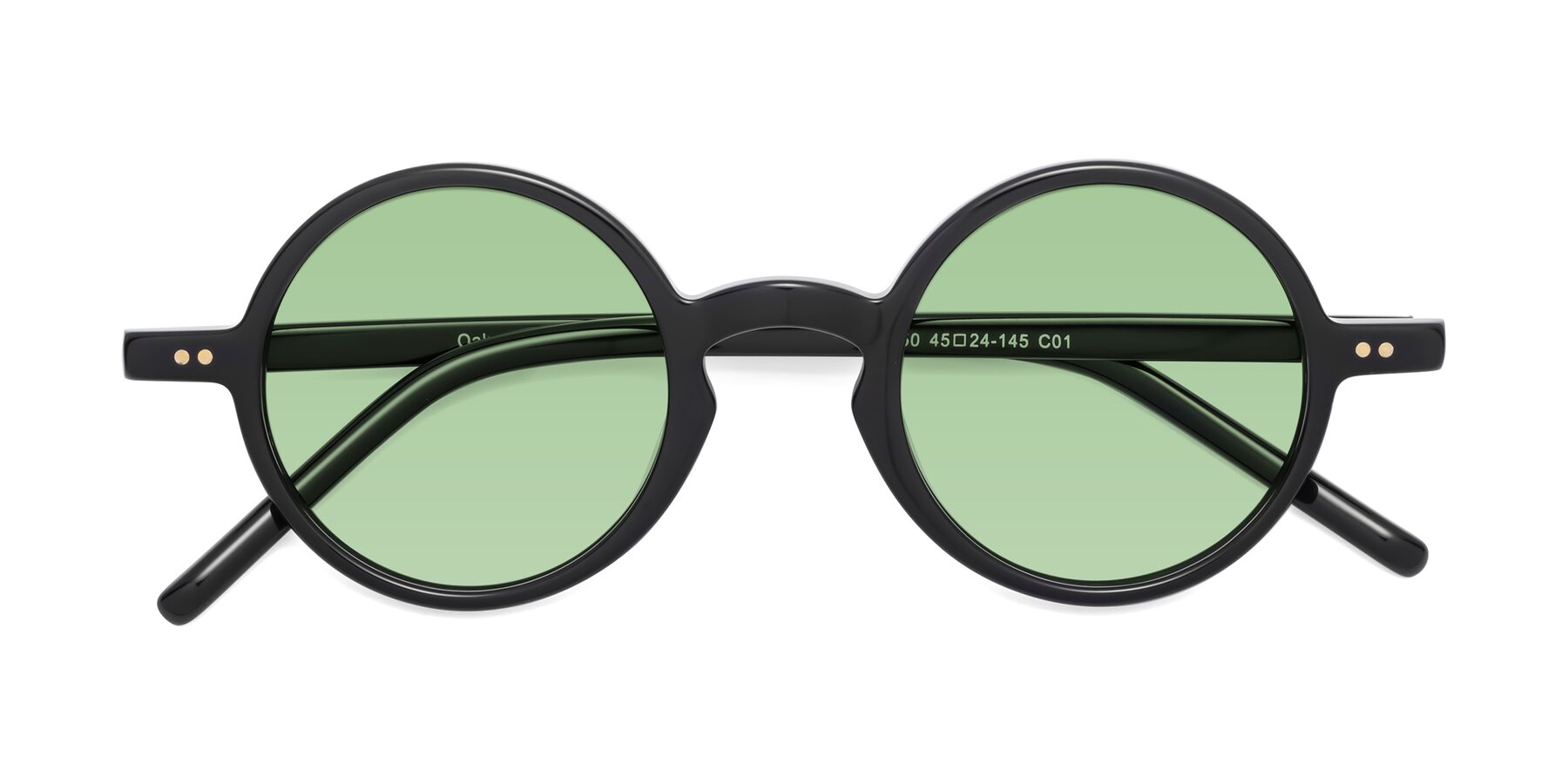 Folded Front of Oakes in Black with Medium Green Tinted Lenses