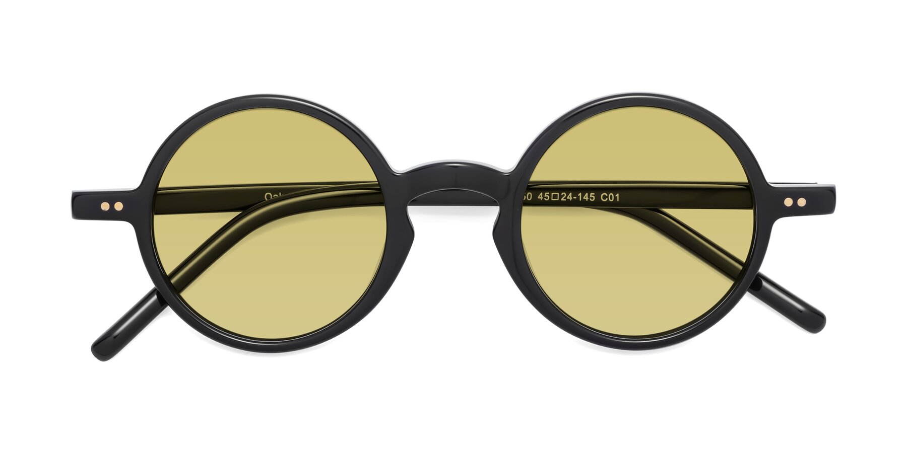Folded Front of Oakes in Black with Medium Champagne Tinted Lenses