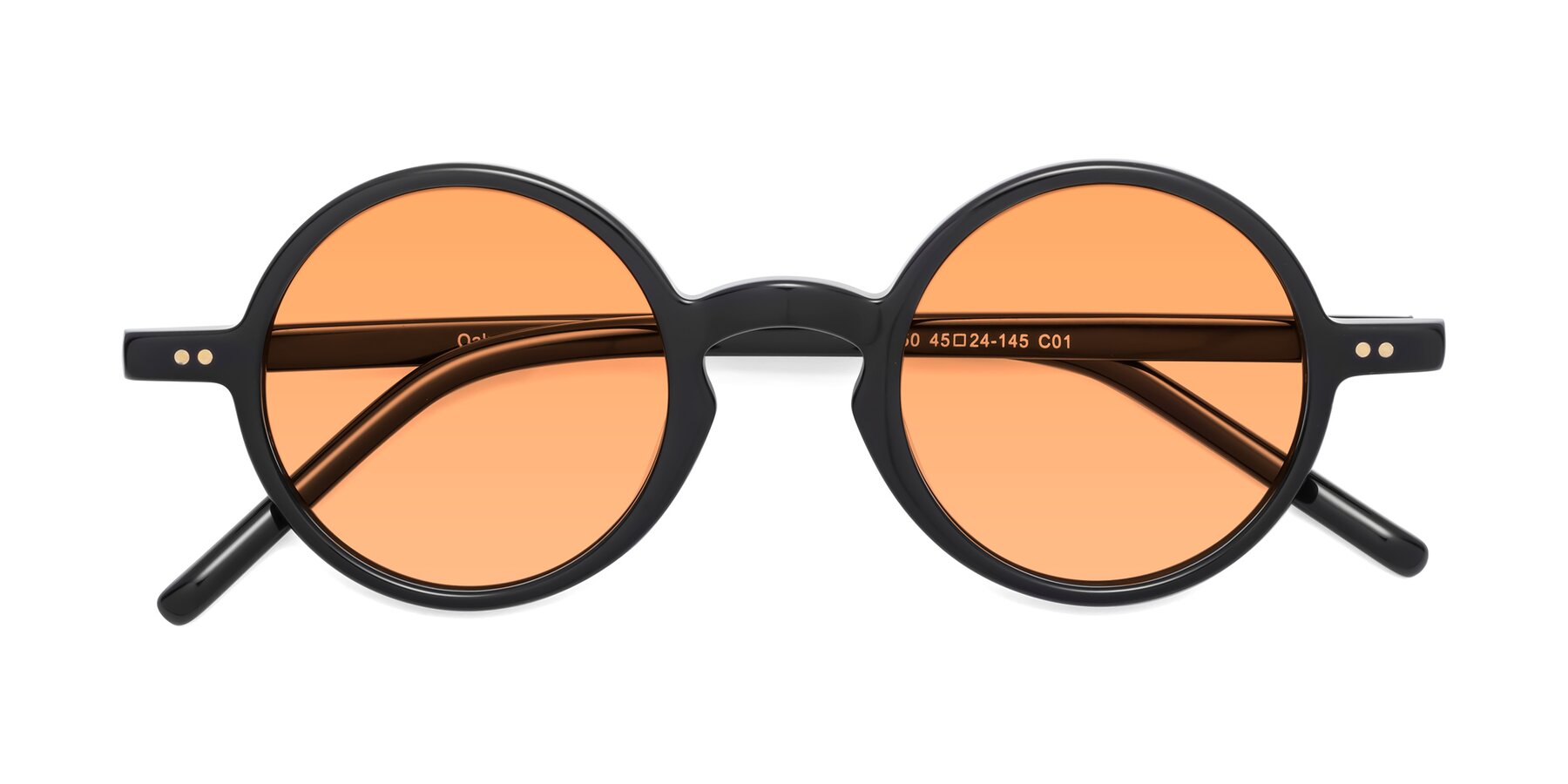 Folded Front of Oakes in Black with Medium Orange Tinted Lenses