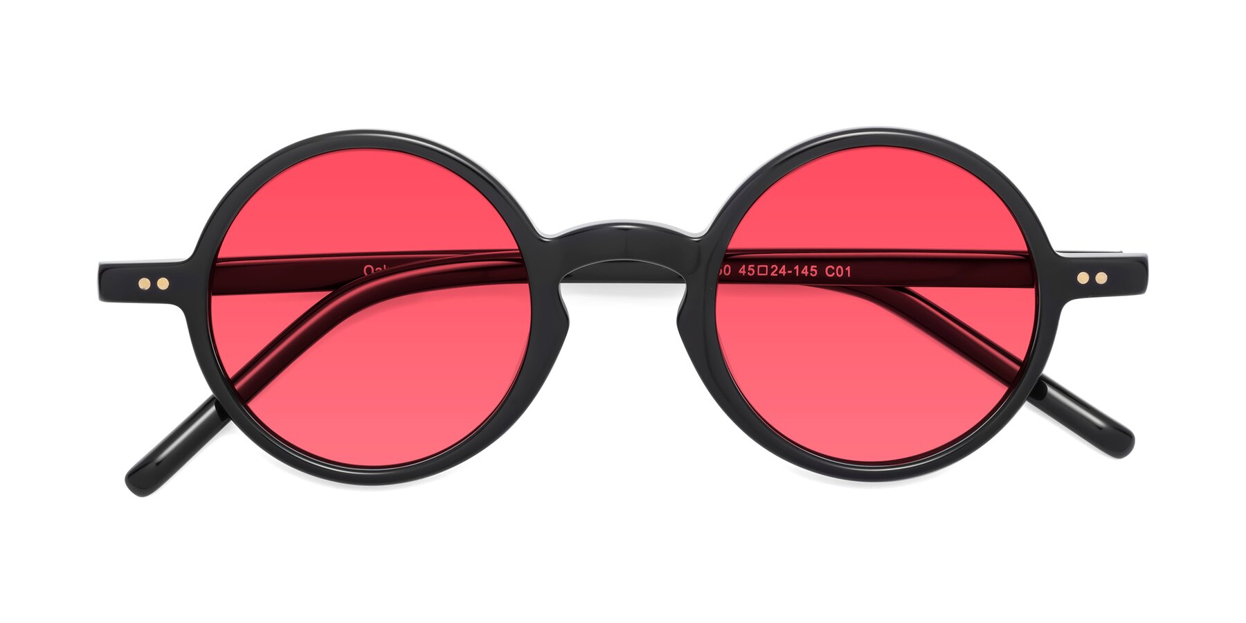 Folded Front of Oakes in Black with Red Tinted Lenses