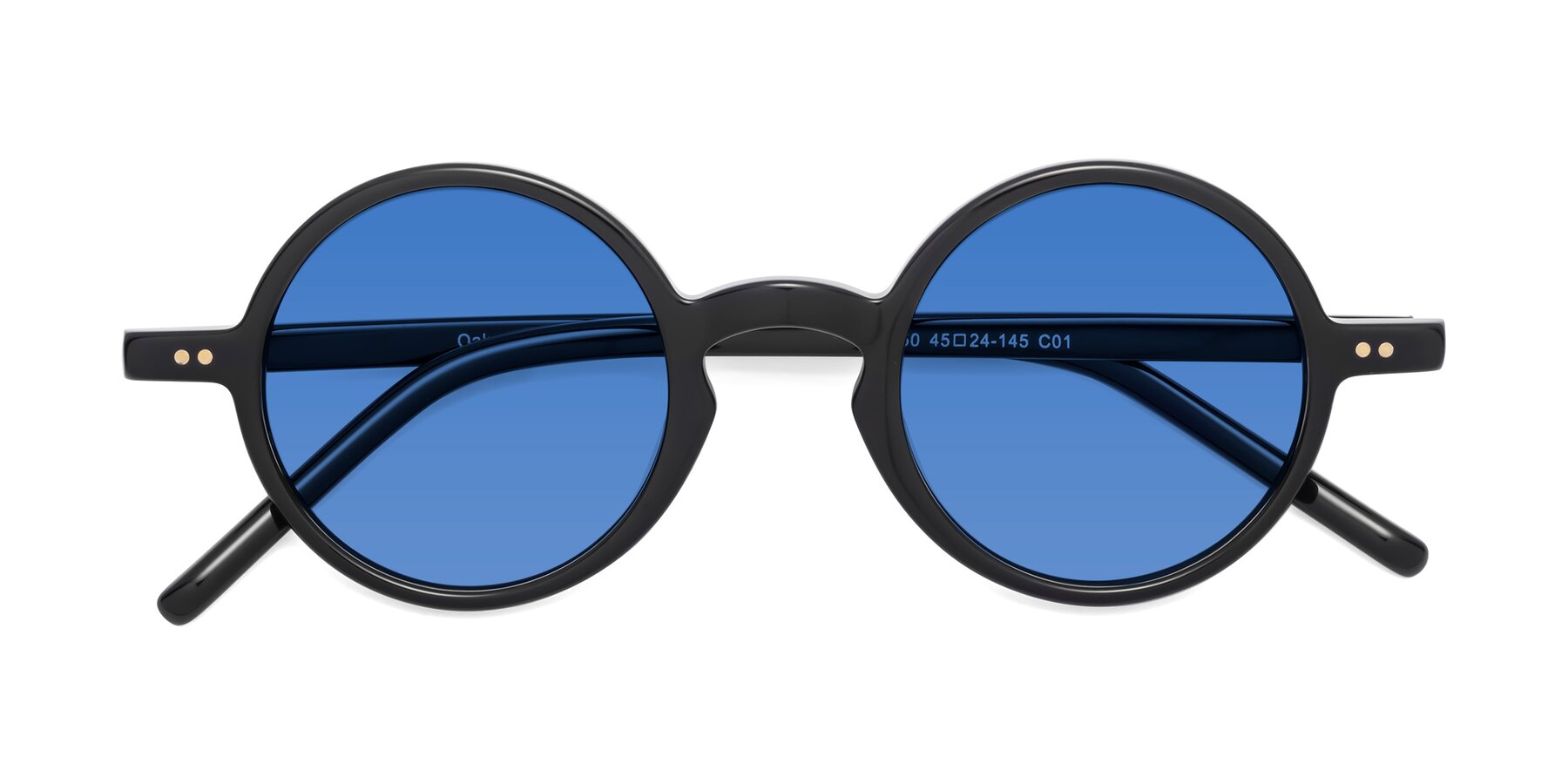 Folded Front of Oakes in Black with Blue Tinted Lenses