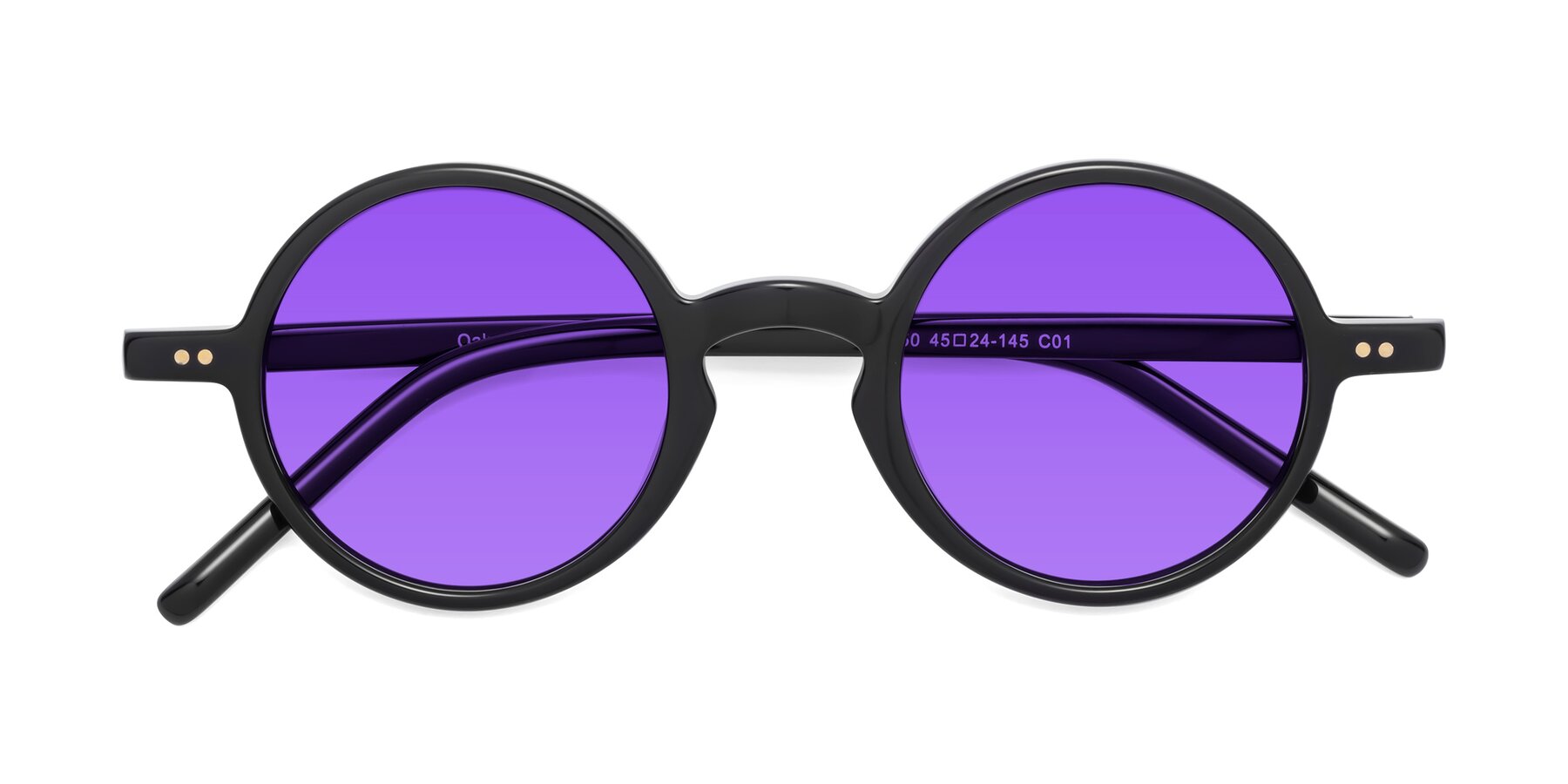 Folded Front of Oakes in Black with Purple Tinted Lenses