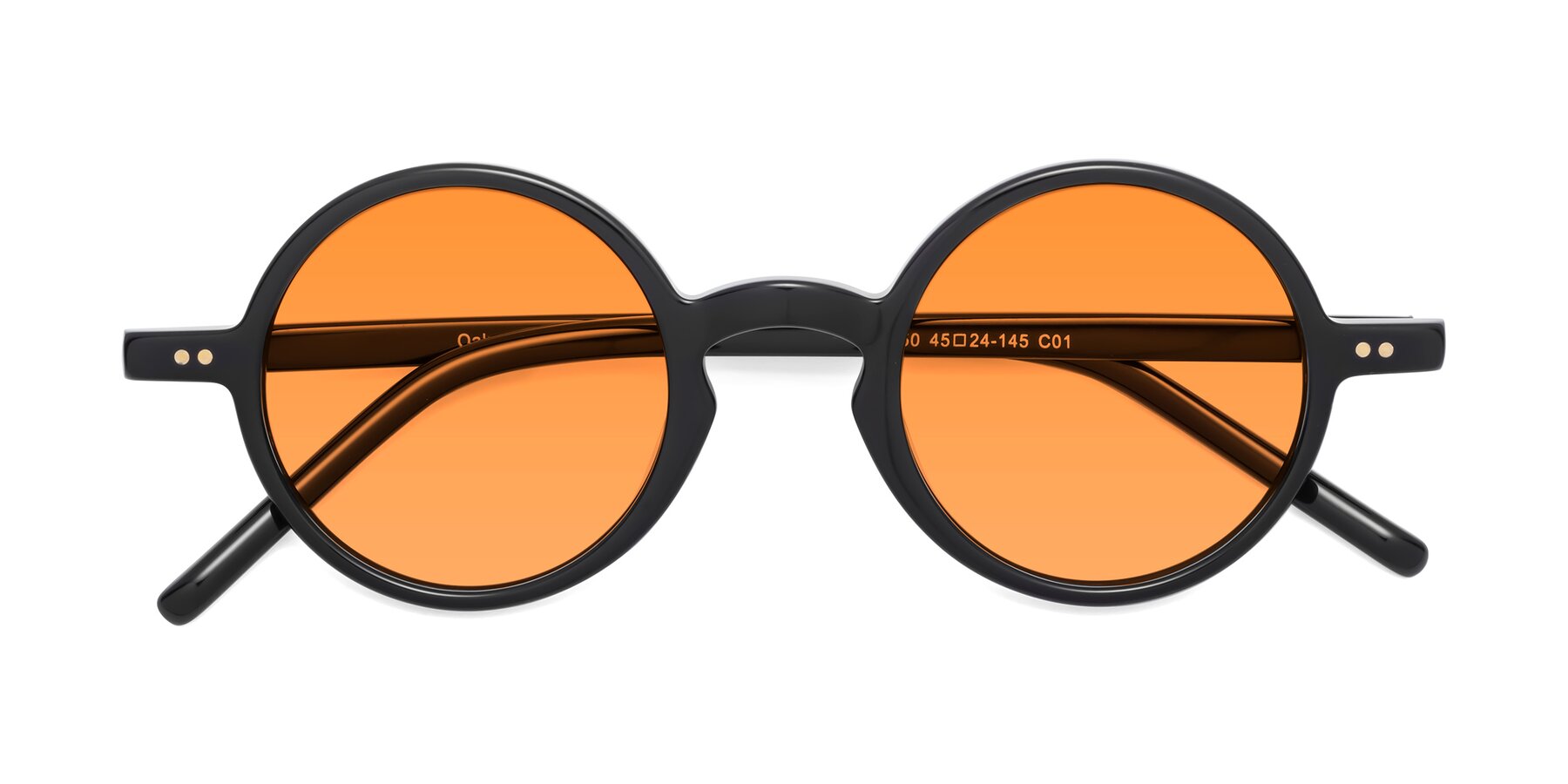 Folded Front of Oakes in Black with Orange Tinted Lenses