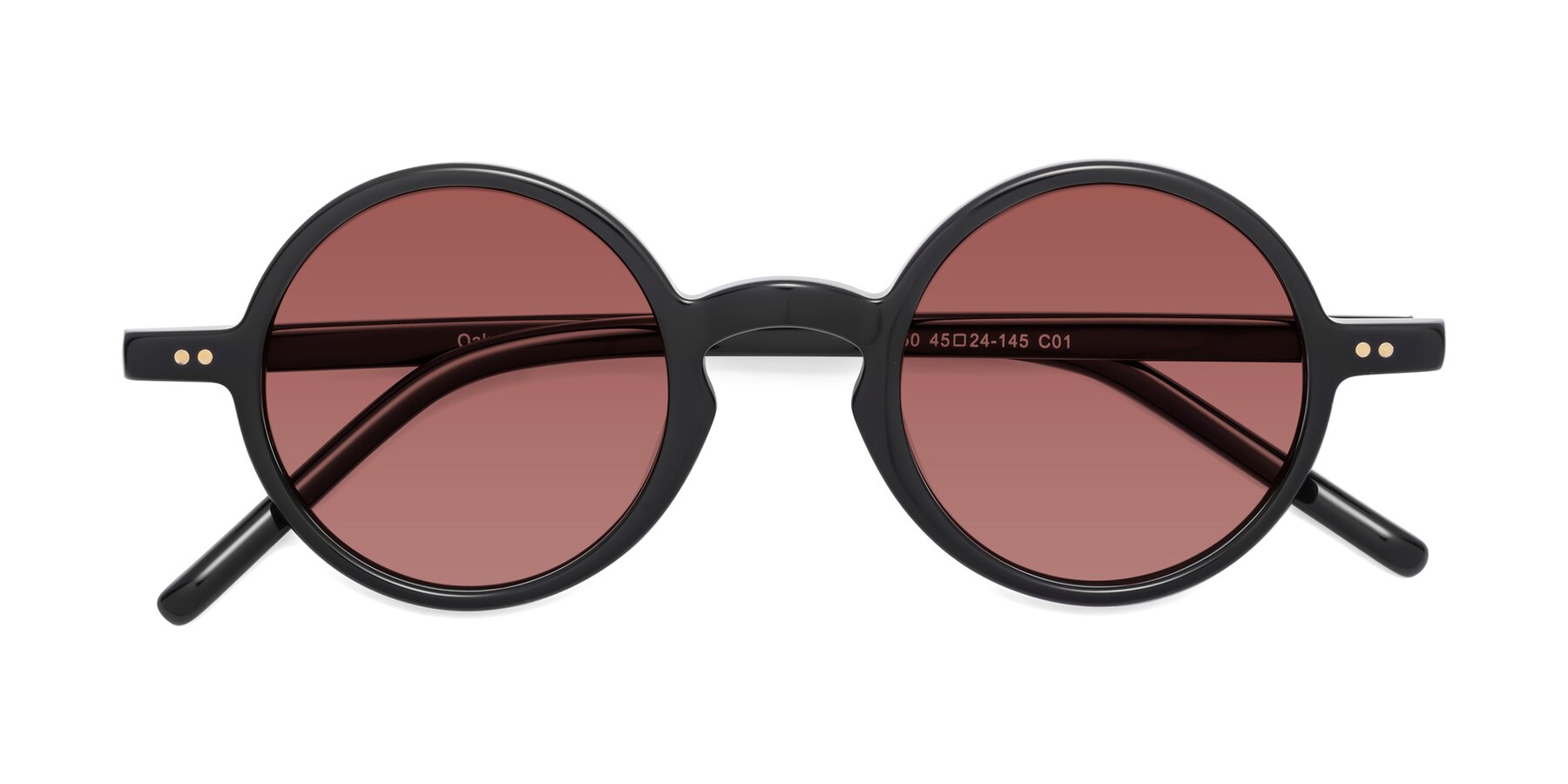 Folded Front of Oakes in Black with Garnet Tinted Lenses