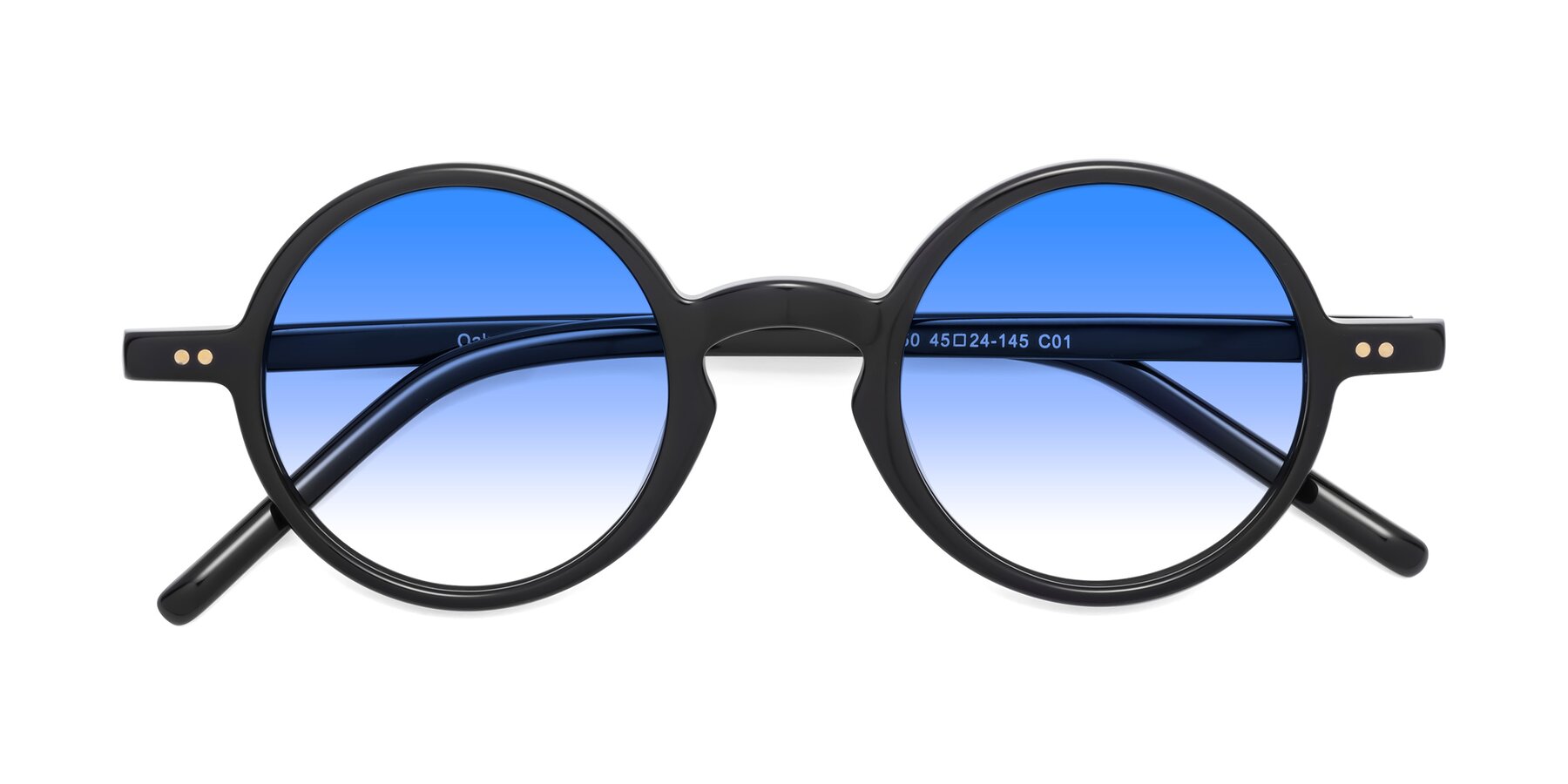 Folded Front of Oakes in Black with Blue Gradient Lenses