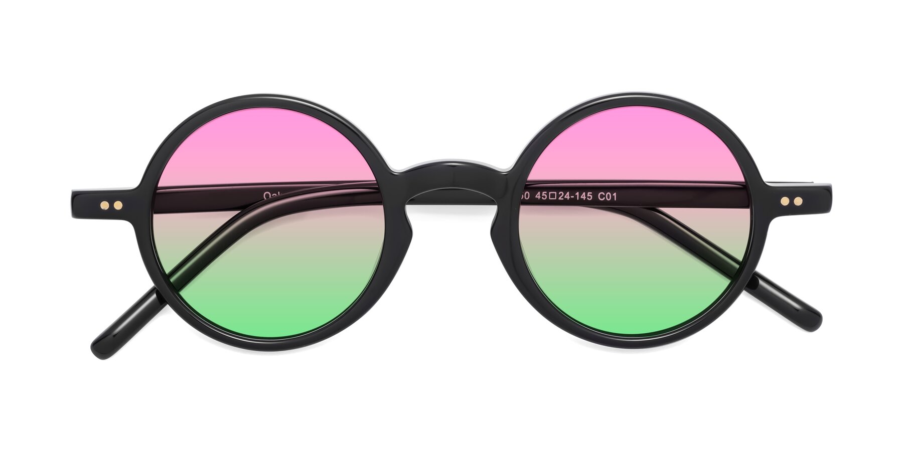Folded Front of Oakes in Black with Pink / Green Gradient Lenses