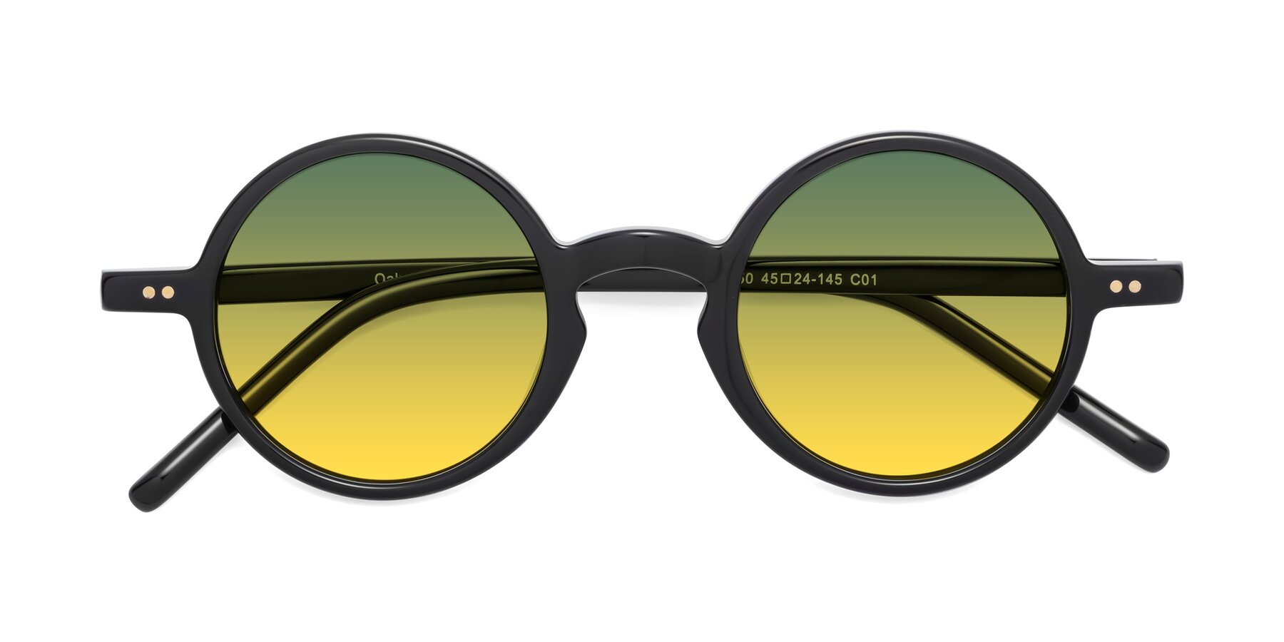 Folded Front of Oakes in Black with Green / Yellow Gradient Lenses