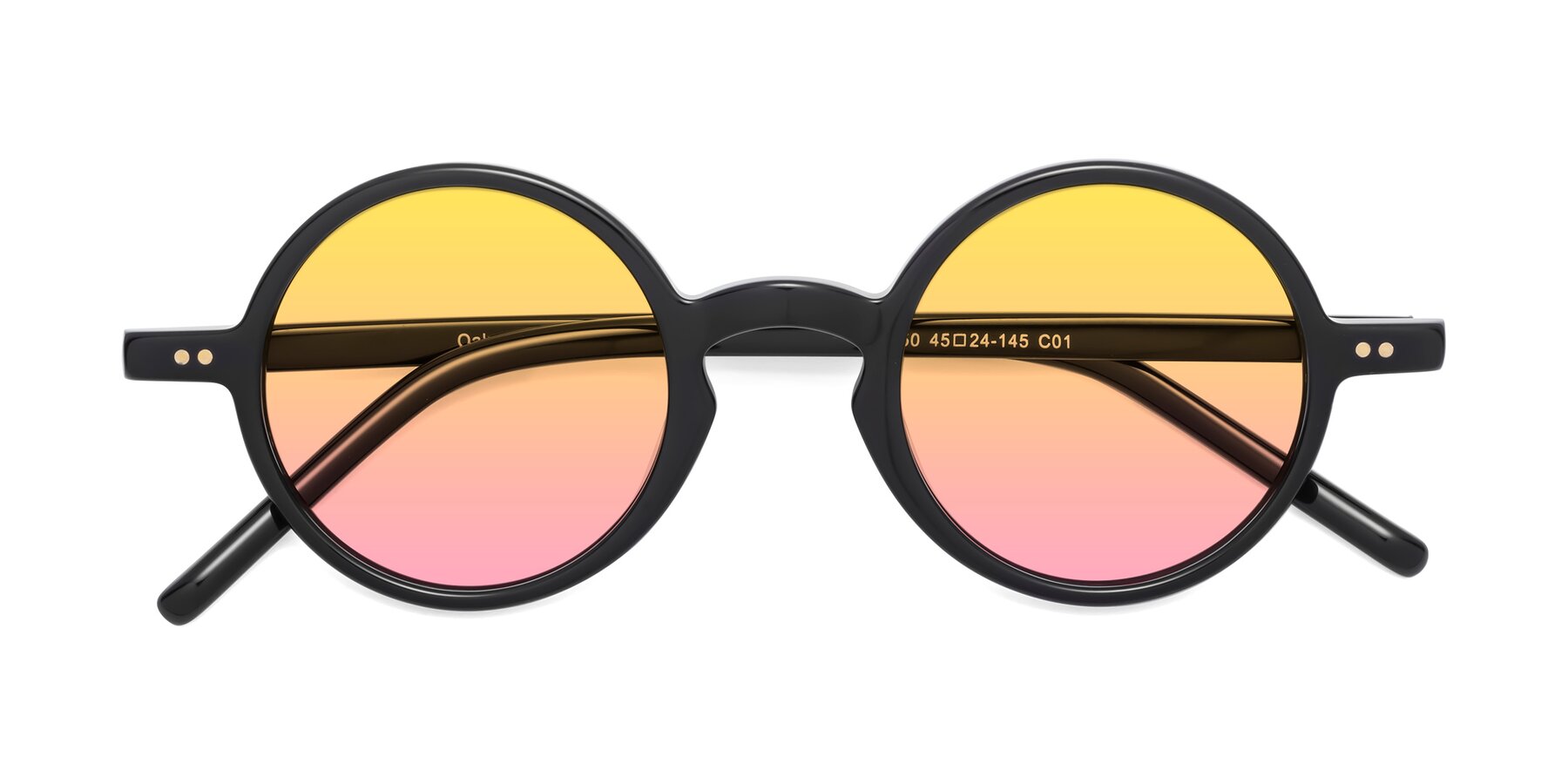 Folded Front of Oakes in Black with Yellow / Pink Gradient Lenses