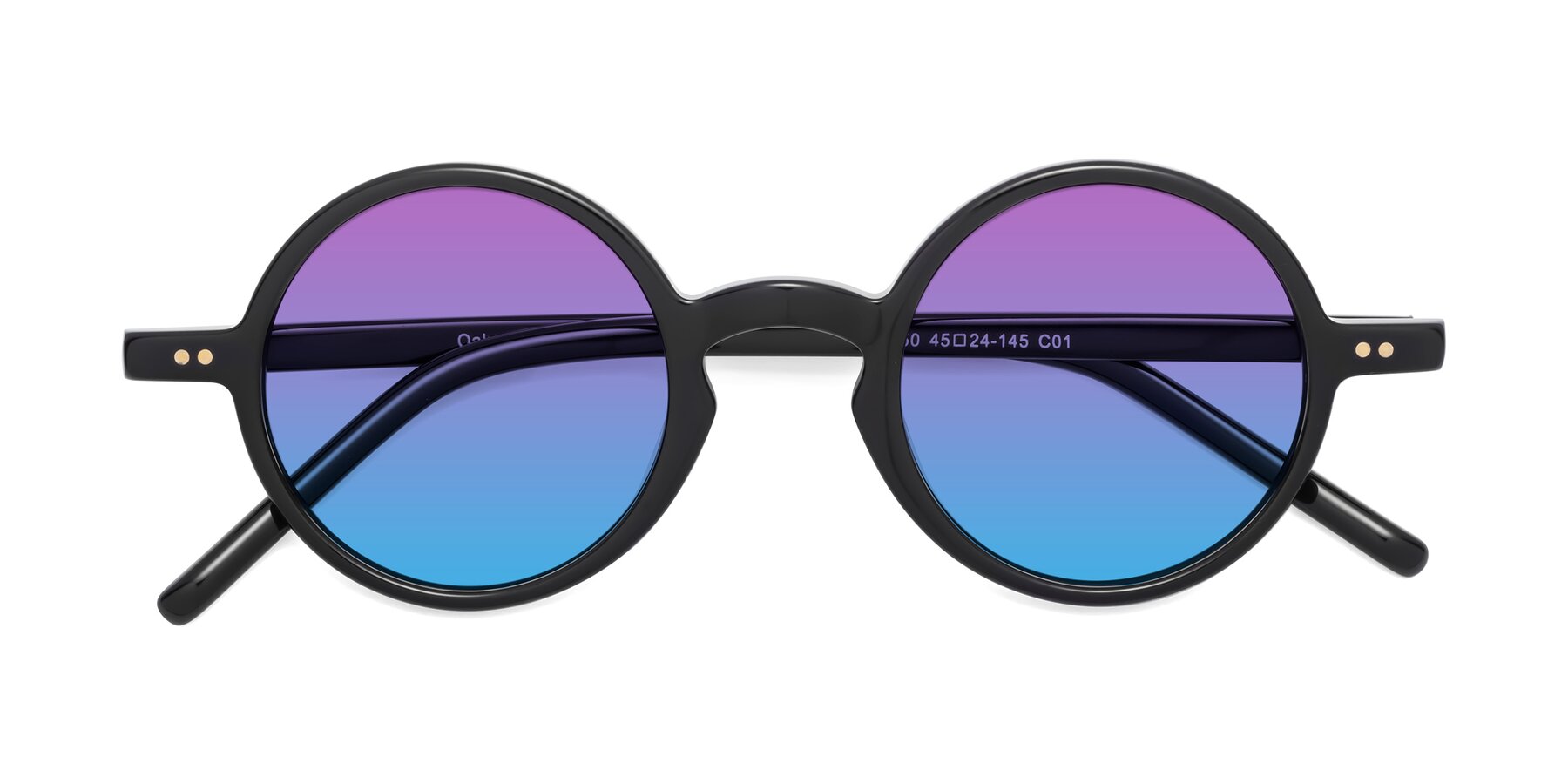 Folded Front of Oakes in Black with Purple / Blue Gradient Lenses