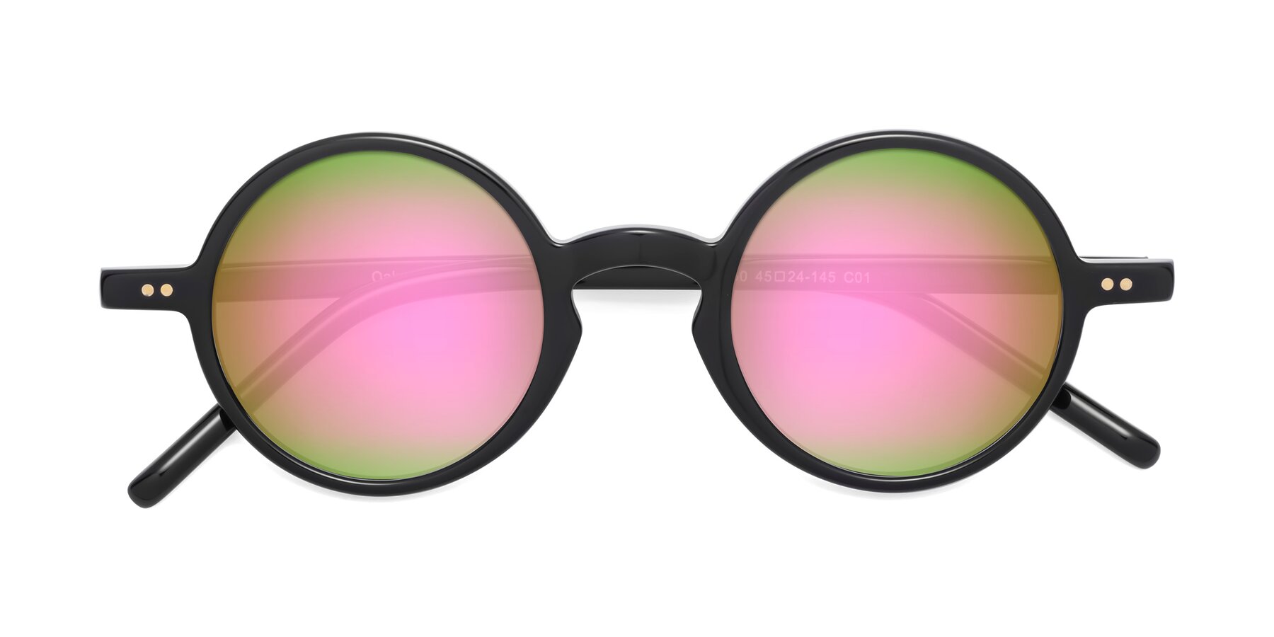 Folded Front of Oakes in Black with Pink Mirrored Lenses
