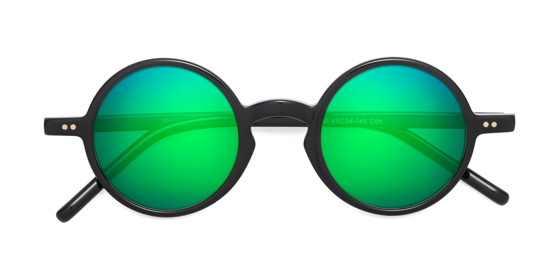 Folded Front of Oakes in Black with Green Mirrored Lenses
