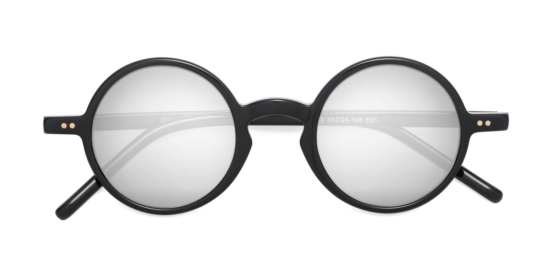 Folded Front of Oakes in Black with Silver Mirrored Lenses