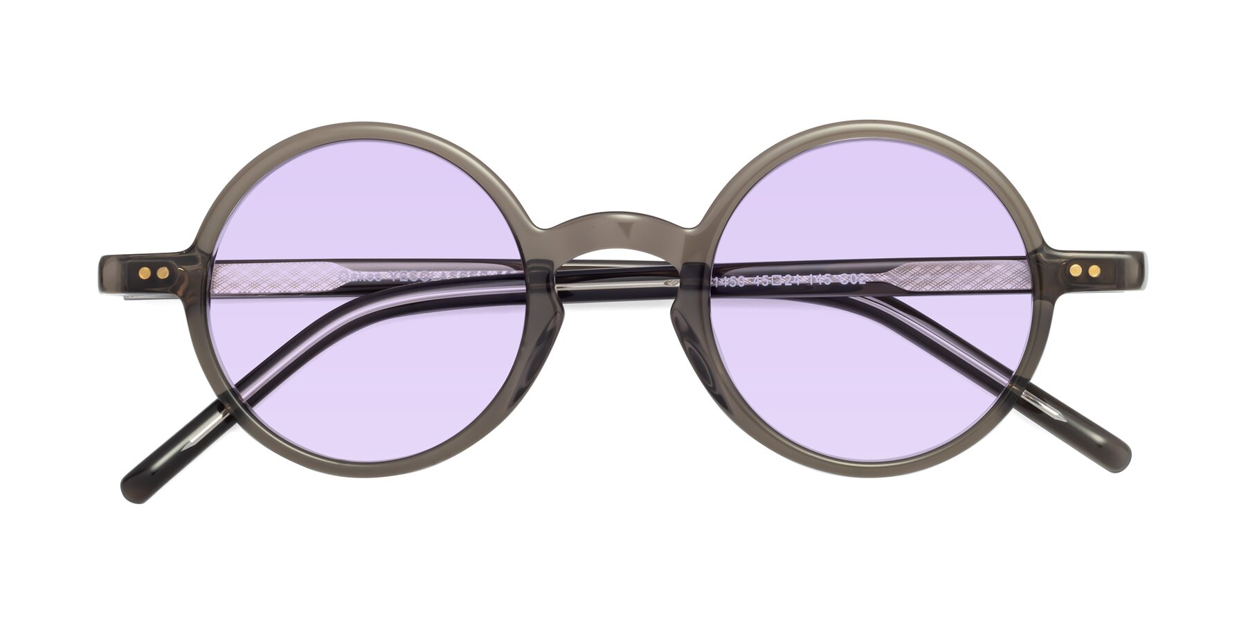 Folded Front of Oakes in Ash Gray with Light Purple Tinted Lenses
