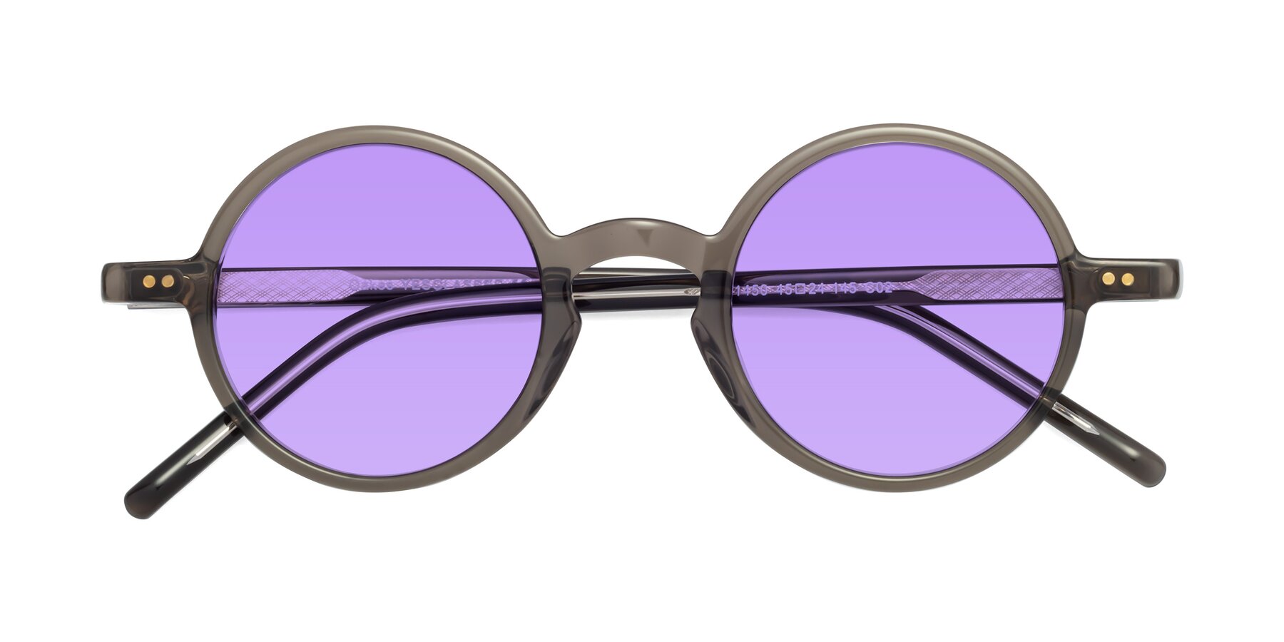 Folded Front of Oakes in Ash Gray with Medium Purple Tinted Lenses
