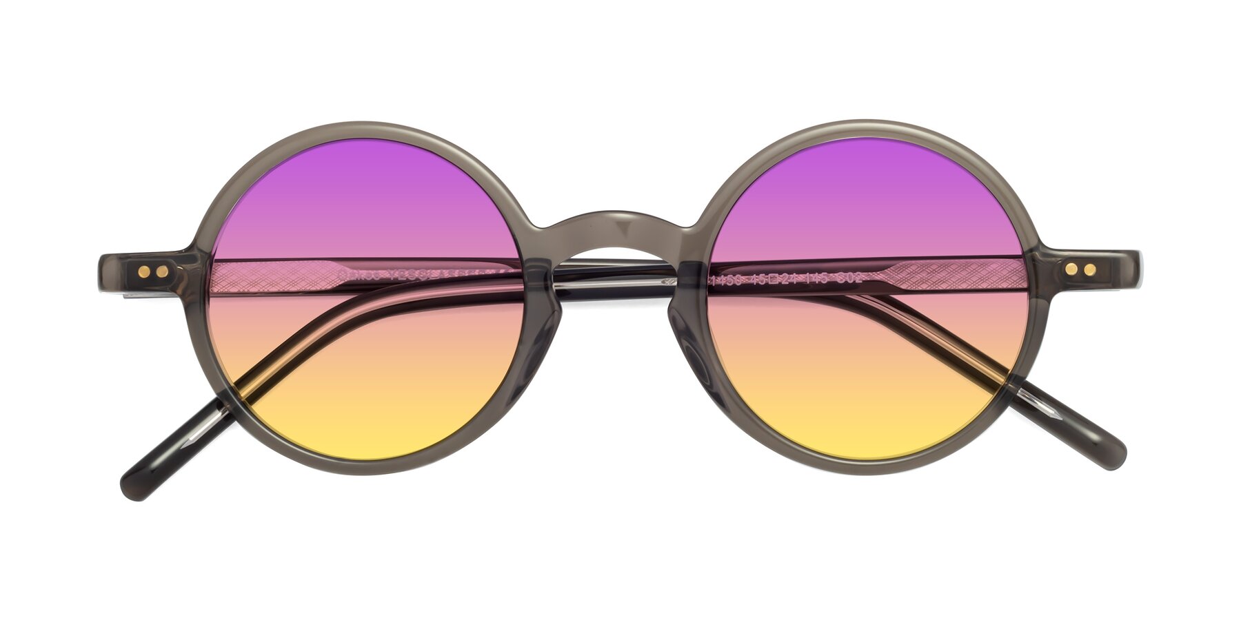 Folded Front of Oakes in Ash Gray with Purple / Yellow Gradient Lenses