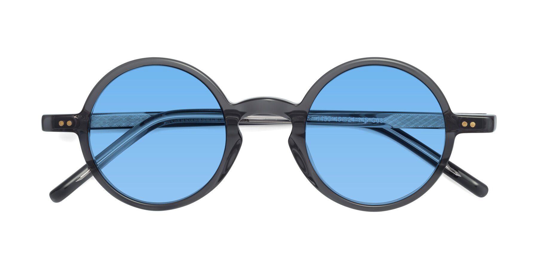 Folded Front of Oakes in Iron Gray with Medium Blue Tinted Lenses