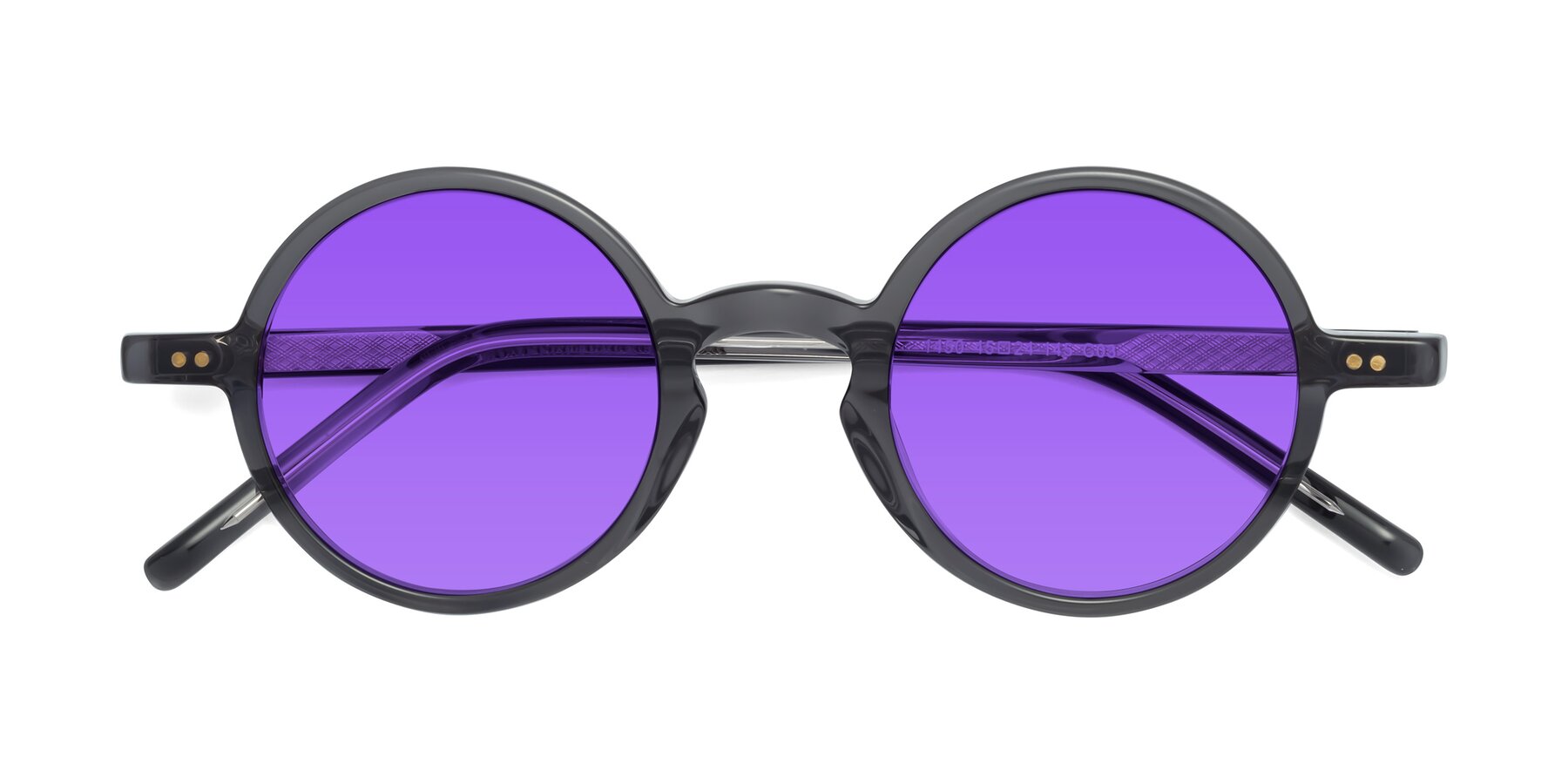 Folded Front of Oakes in Translucent Gray with Purple Tinted Lenses