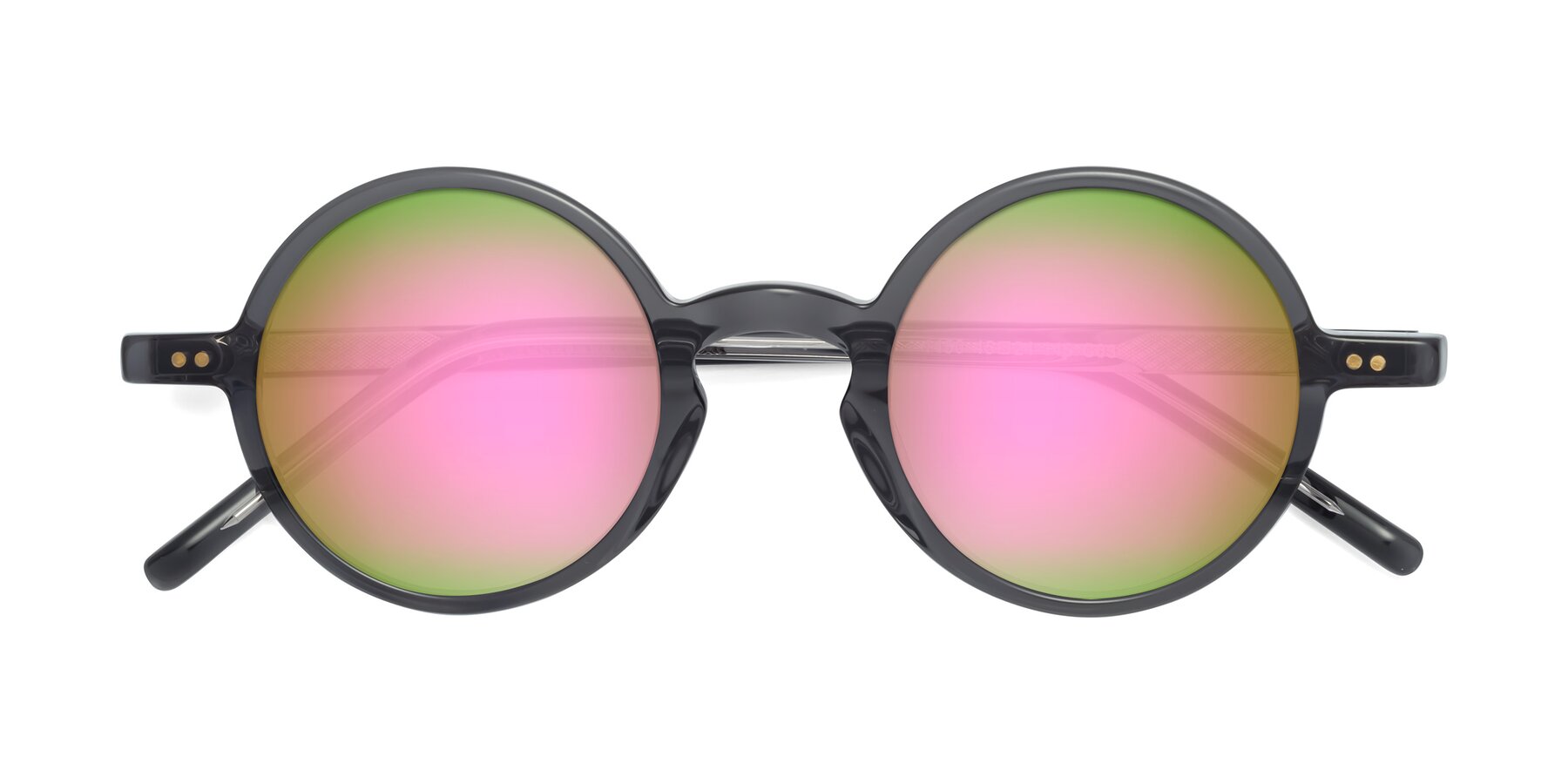 Folded Front of Oakes in Iron Gray with Pink Mirrored Lenses
