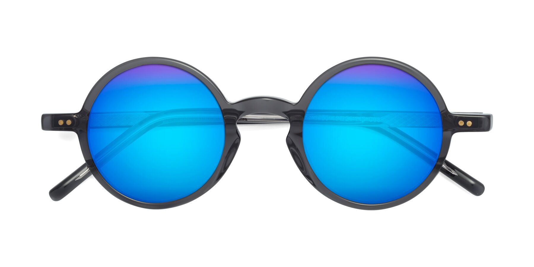 Folded Front of Oakes in Translucent Gray with Blue Mirrored Lenses