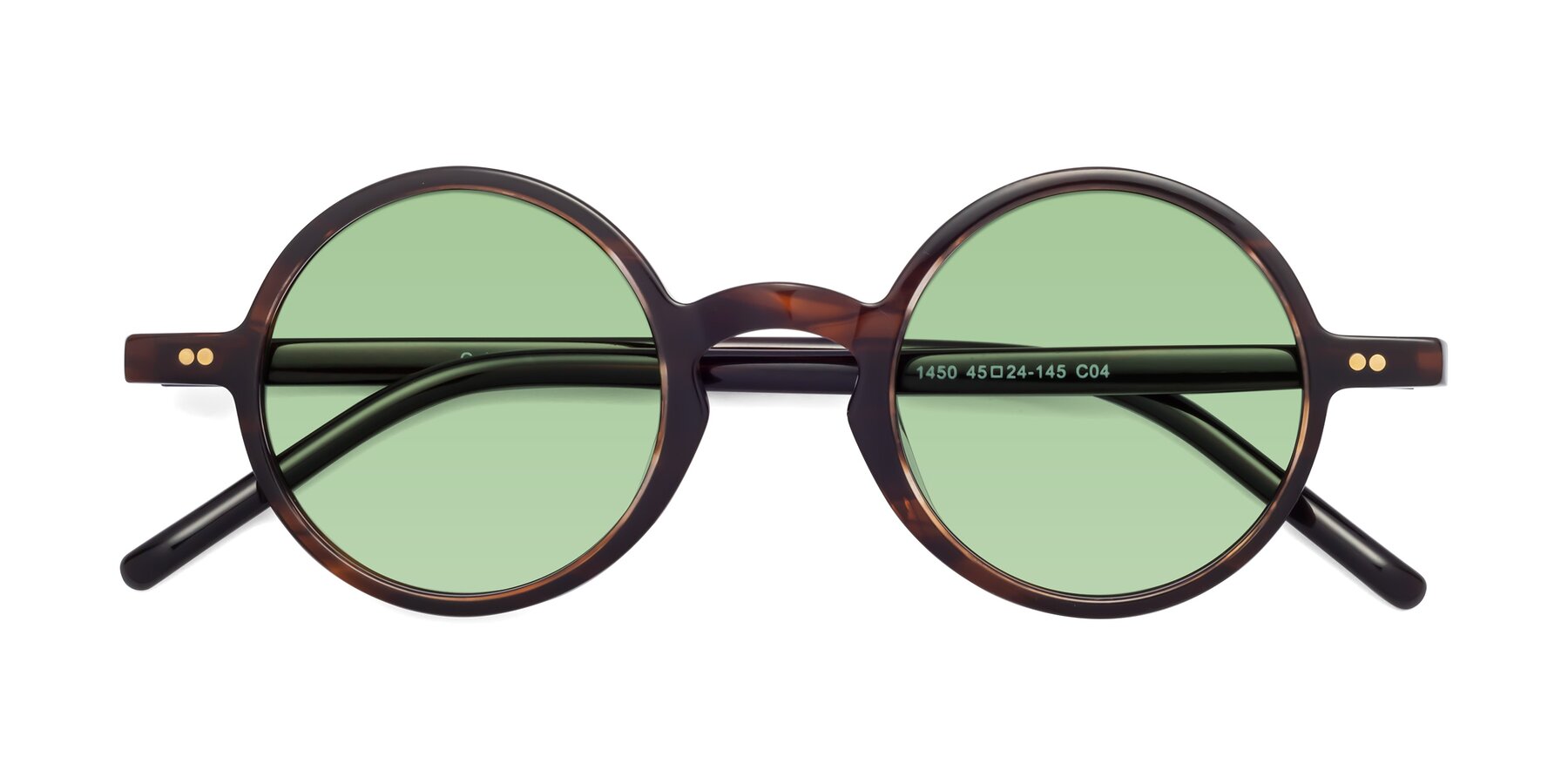 Folded Front of Oakes in Deep Brown Tortoise with Medium Green Tinted Lenses