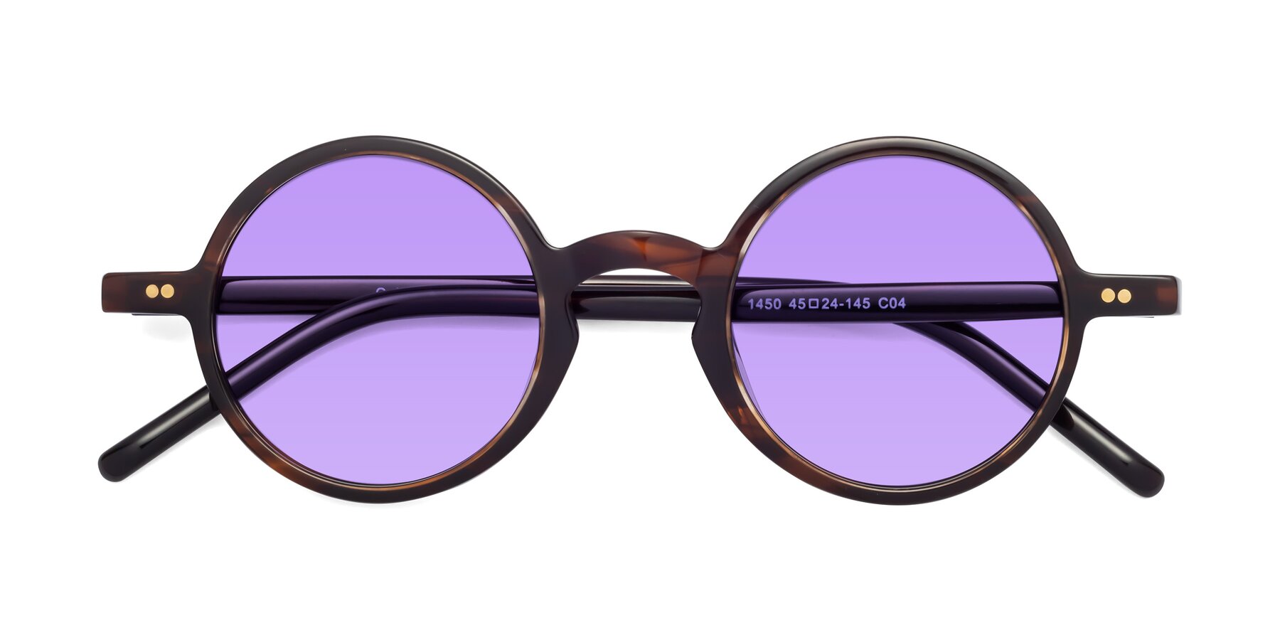 Folded Front of Oakes in Deep Brown Tortoise with Medium Purple Tinted Lenses