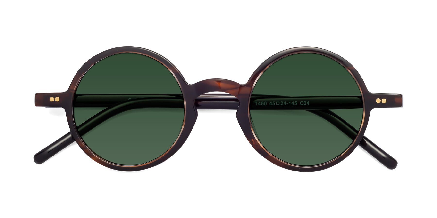 Folded Front of Oakes in Deep Brown Tortoise with Green Tinted Lenses