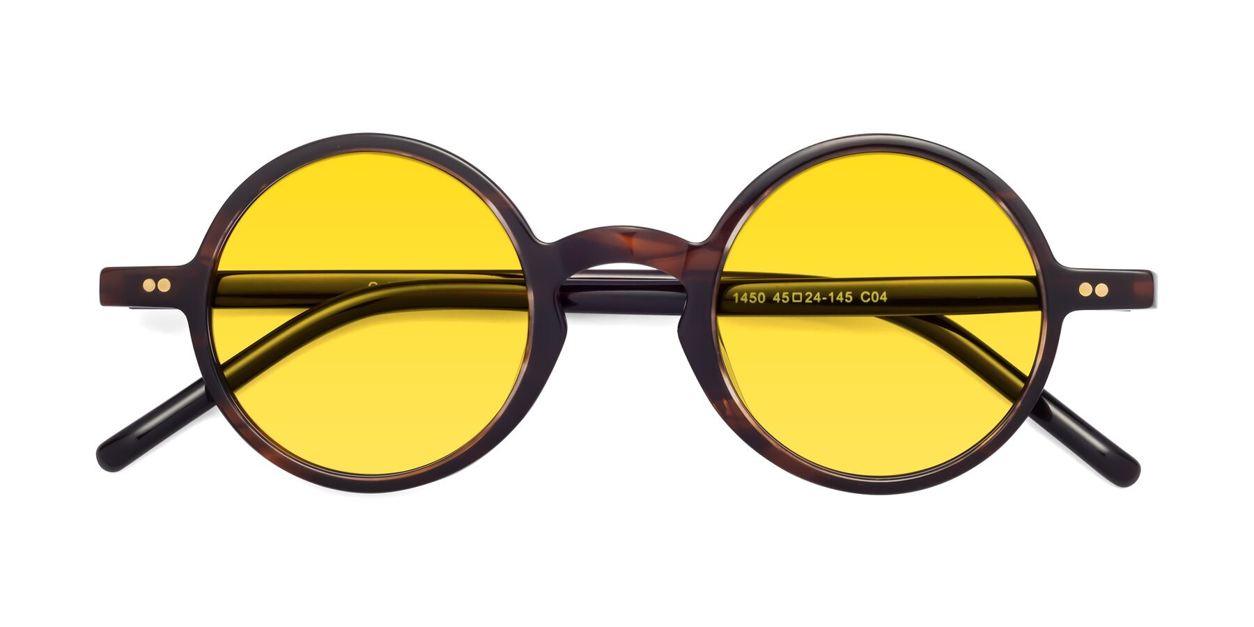 Folded Front of Oakes in Deep Brown Tortoise with Yellow Tinted Lenses