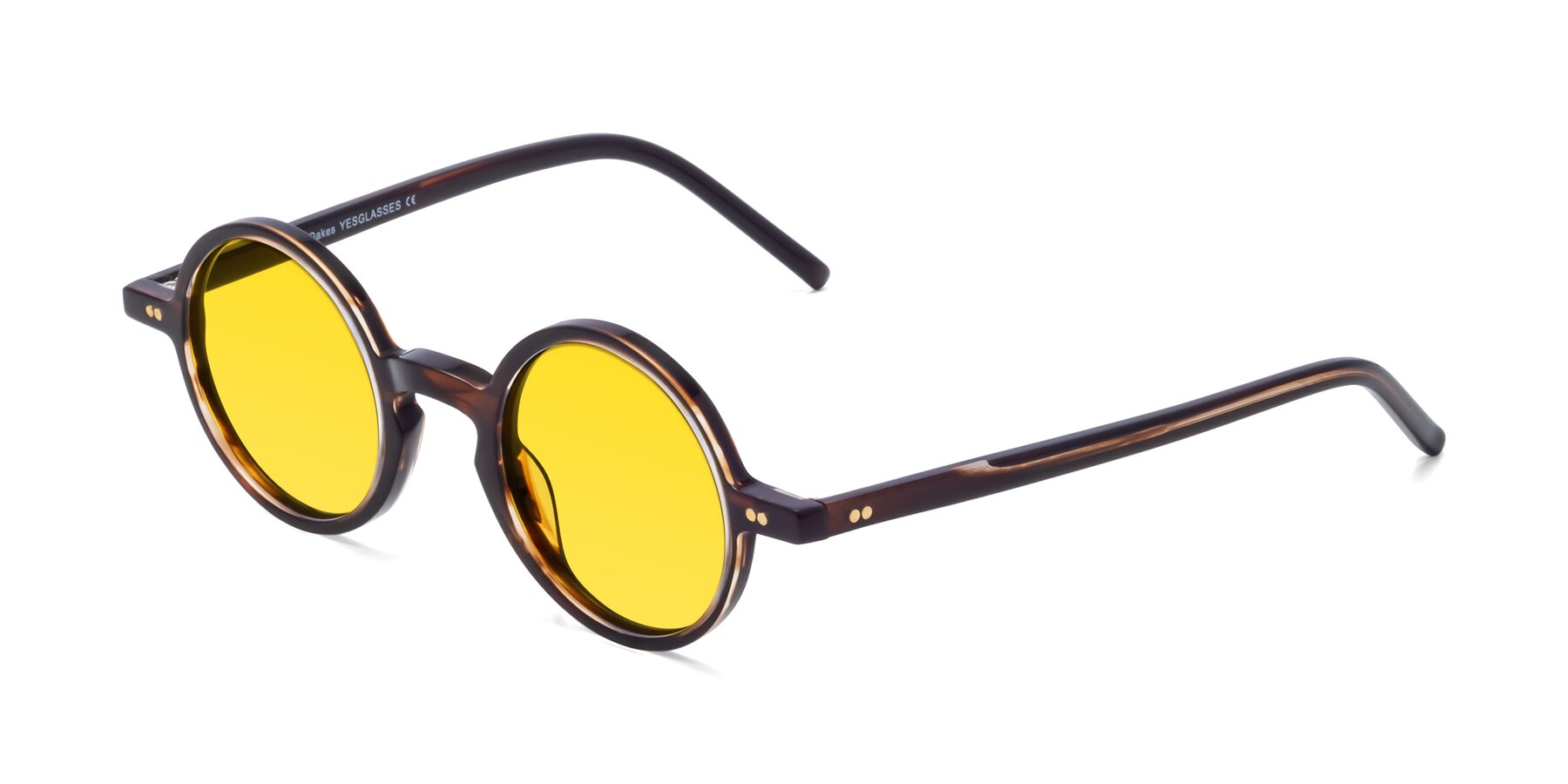 Angle of Oakes in Deep Brown Tortoise with Yellow Tinted Lenses