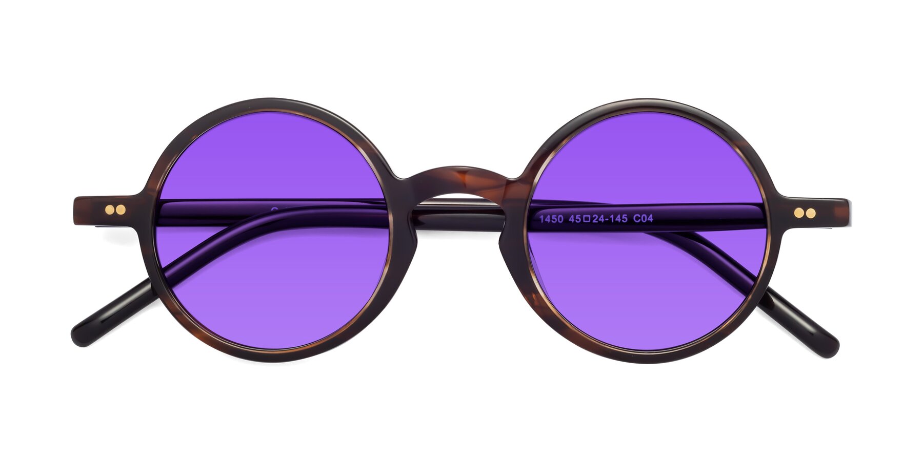 Folded Front of Oakes in Deep Brown Tortoise with Purple Tinted Lenses