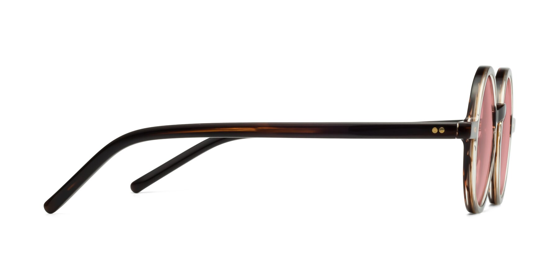 Side of Oakes in Deep Brown Tortoise with Medium Garnet Tinted Lenses