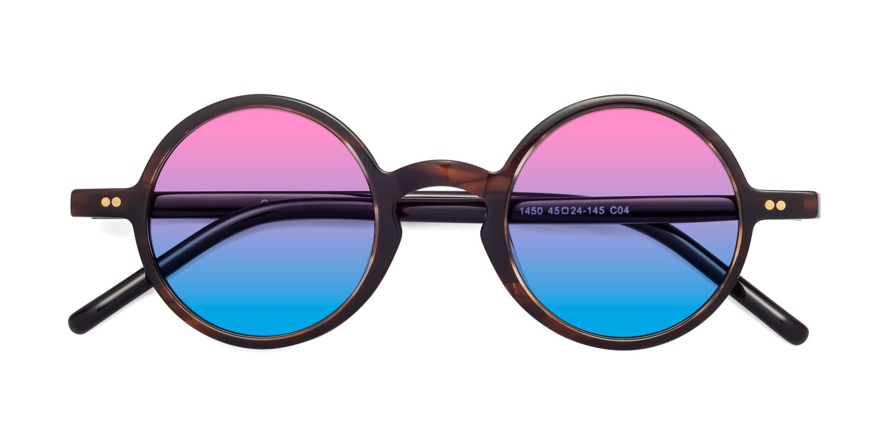 Folded Front of Oakes in Deep Brown Tortoise with Pink / Blue Gradient Lenses