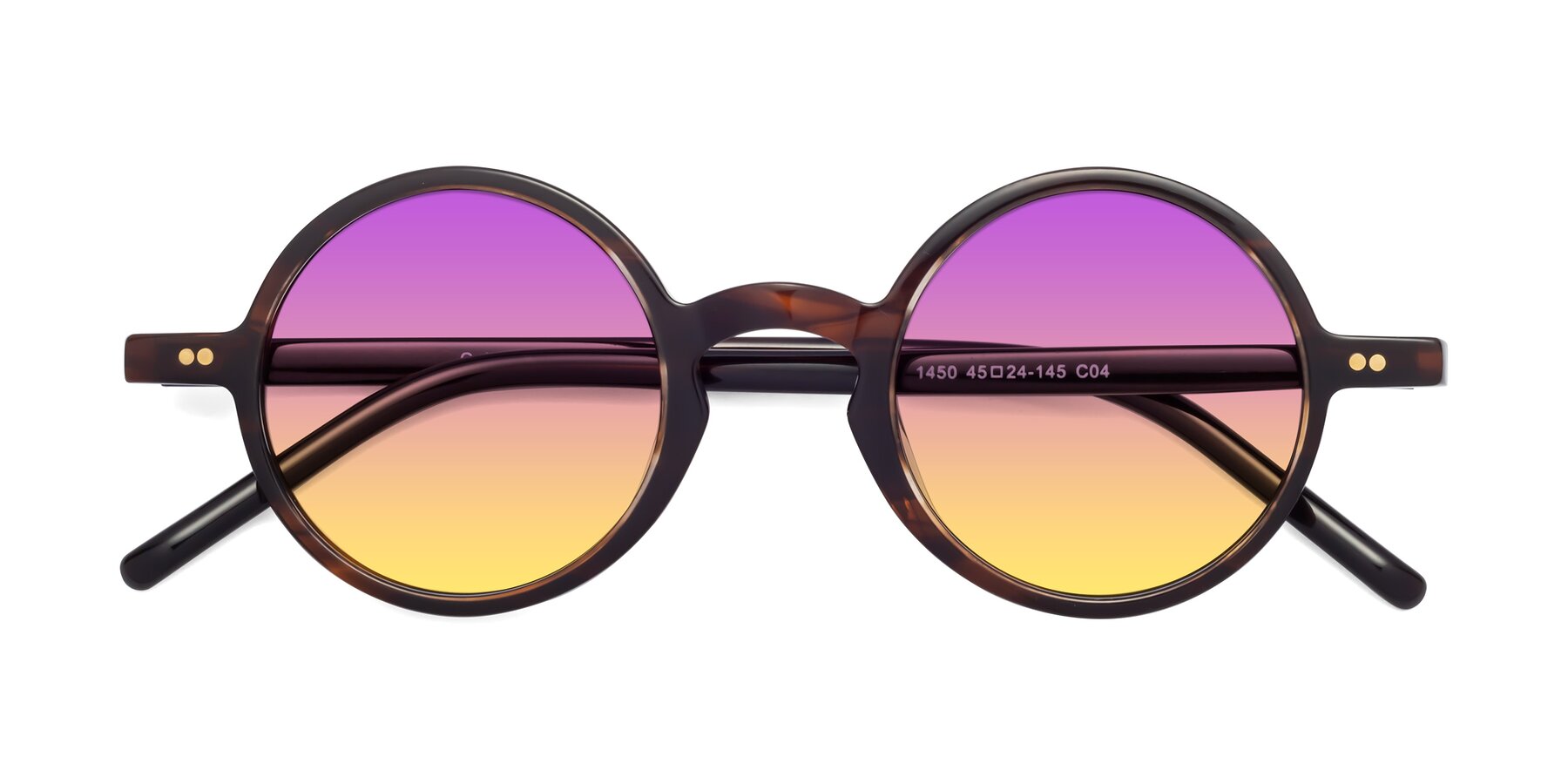 Folded Front of Oakes in Deep Brown Tortoise with Purple / Yellow Gradient Lenses