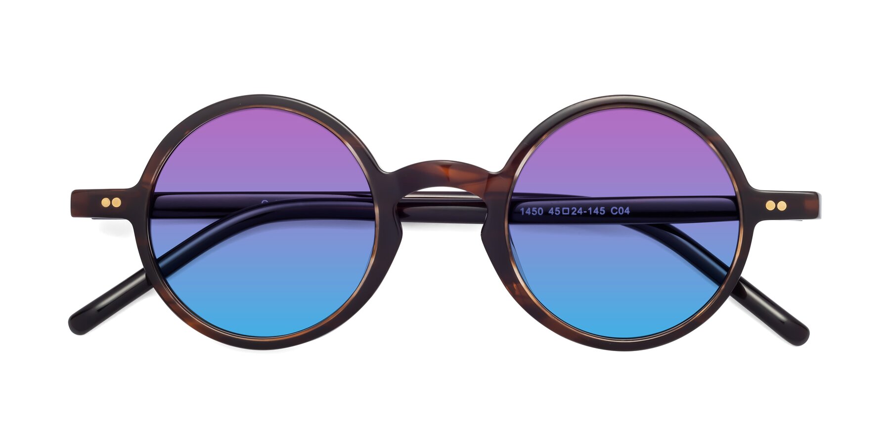 Folded Front of Oakes in Deep Brown Tortoise with Purple / Blue Gradient Lenses