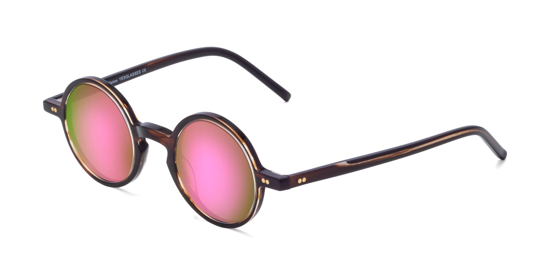 Angle of Oakes in Deep Brown Tortoise with Pink Mirrored Lenses
