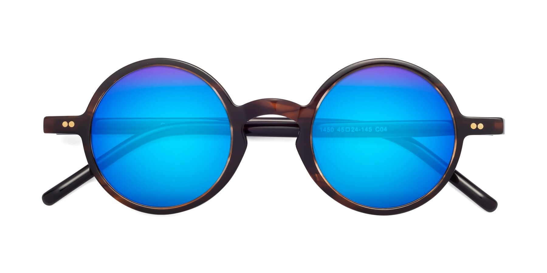Folded Front of Oakes in Deep Brown Tortoise with Blue Mirrored Lenses
